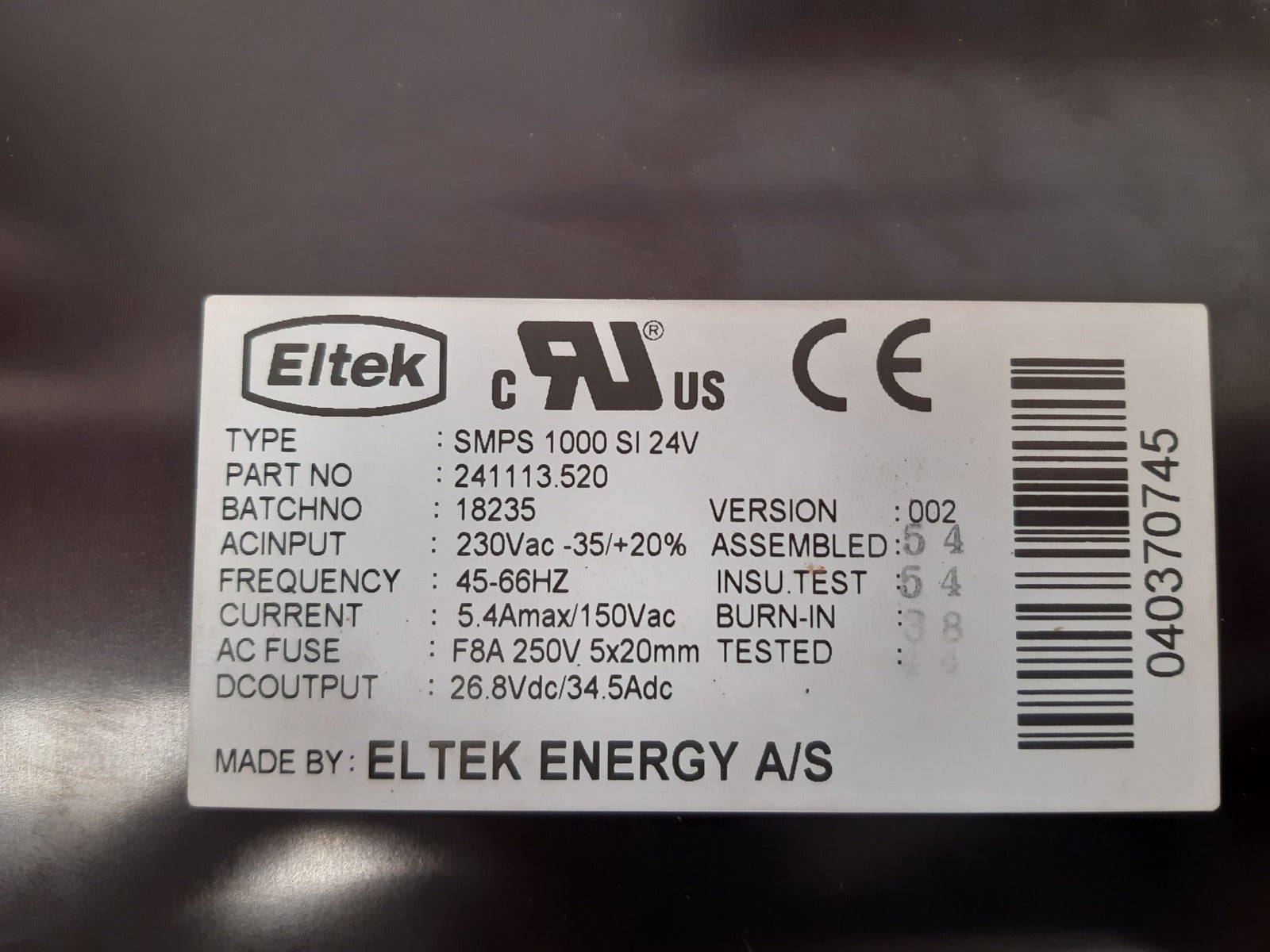 Eltek smps 1000 si 24v power supply version: 002