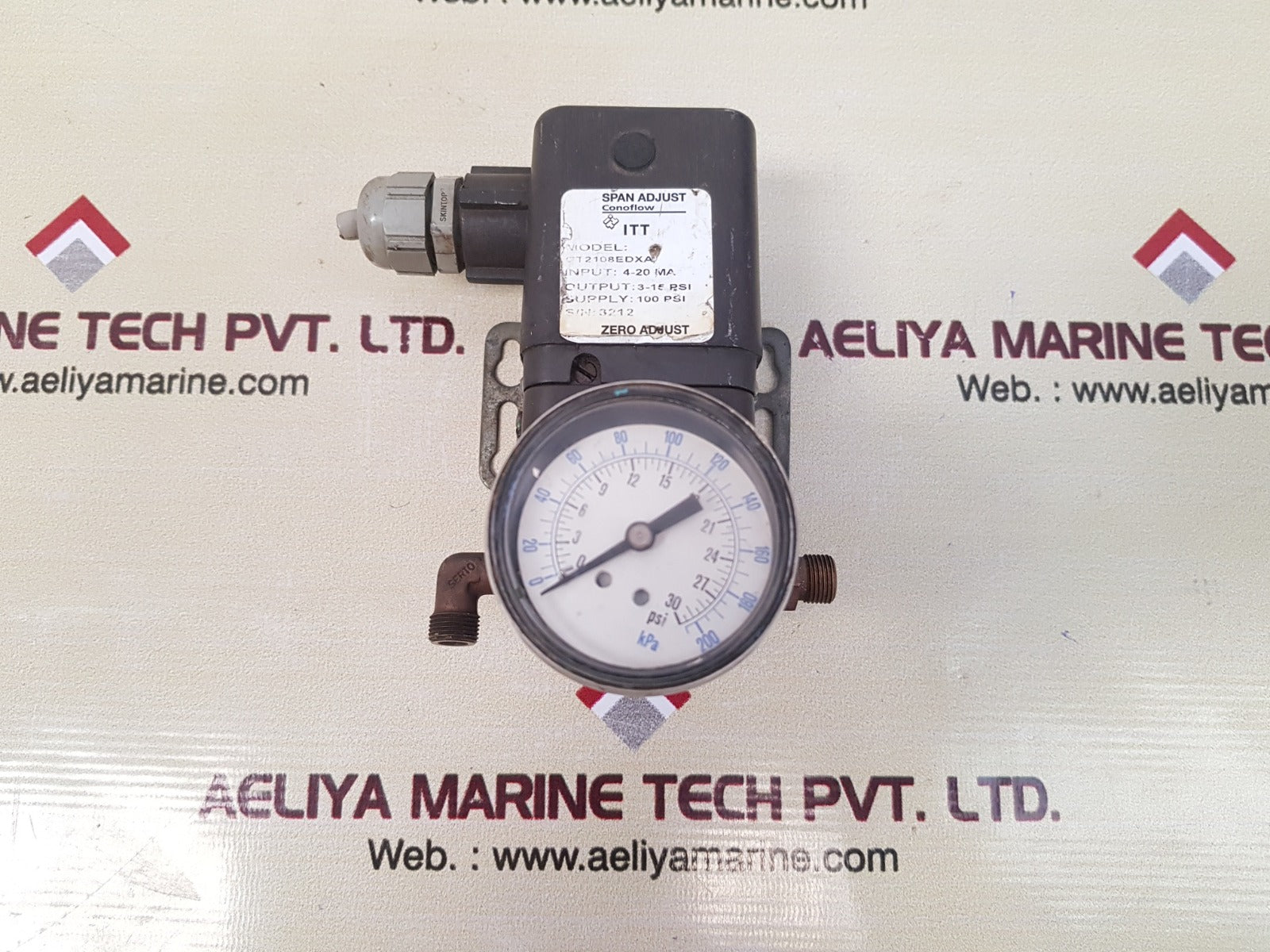 Itt gt2108edxa pneumatic transducer with 0 to 200 kpa/0 to 30 psi meter guage