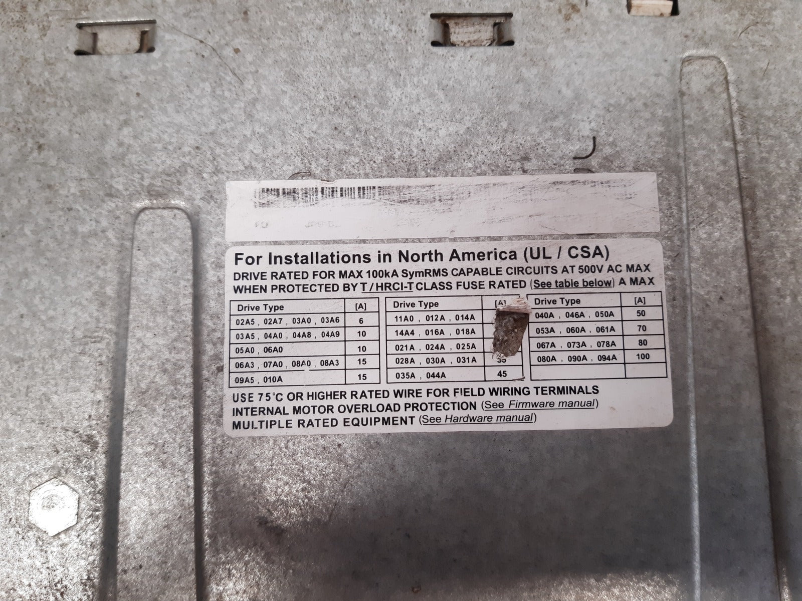 Max 100ka symrms capable circuits at 500v ac max drive