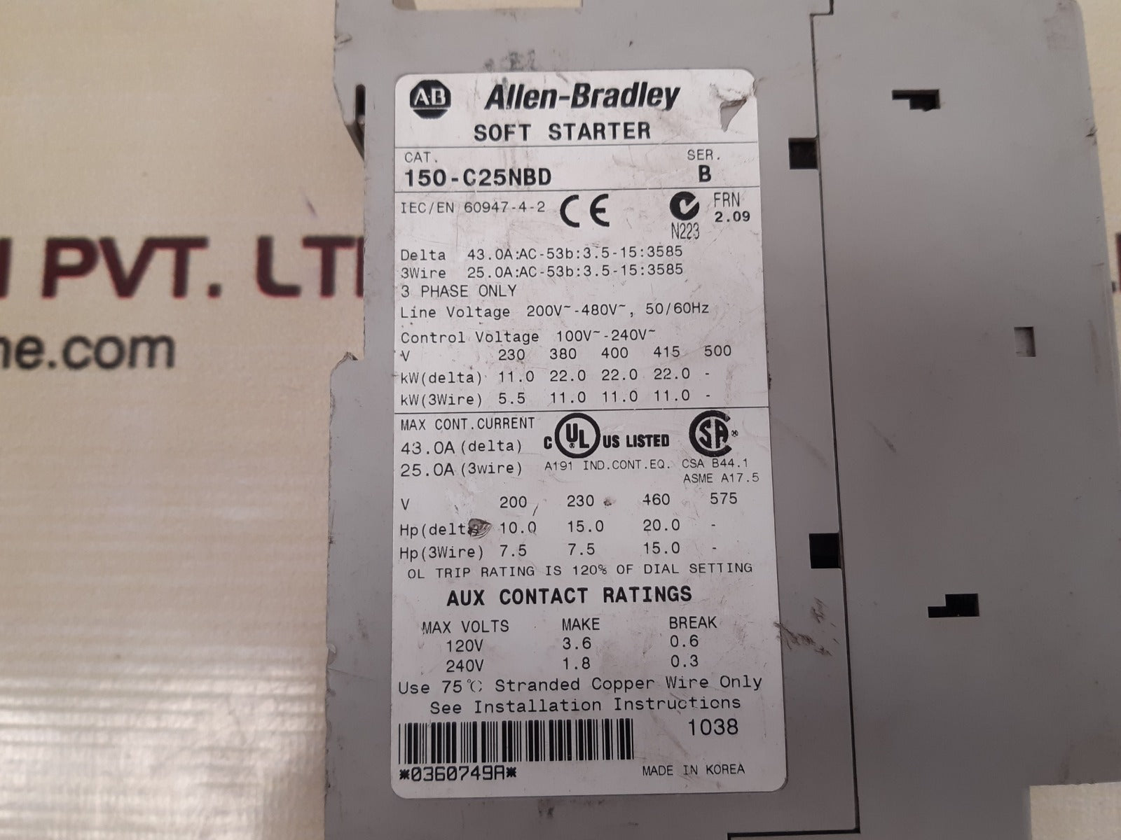 Allen–bradley 150-c25nbd ser b smc-3 soft starter