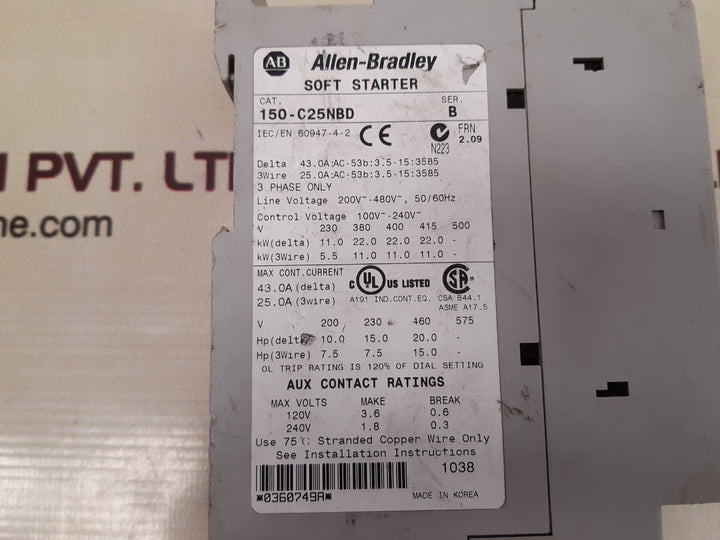 Allen–bradley 150-c25nbd ser b smc-3 soft starter