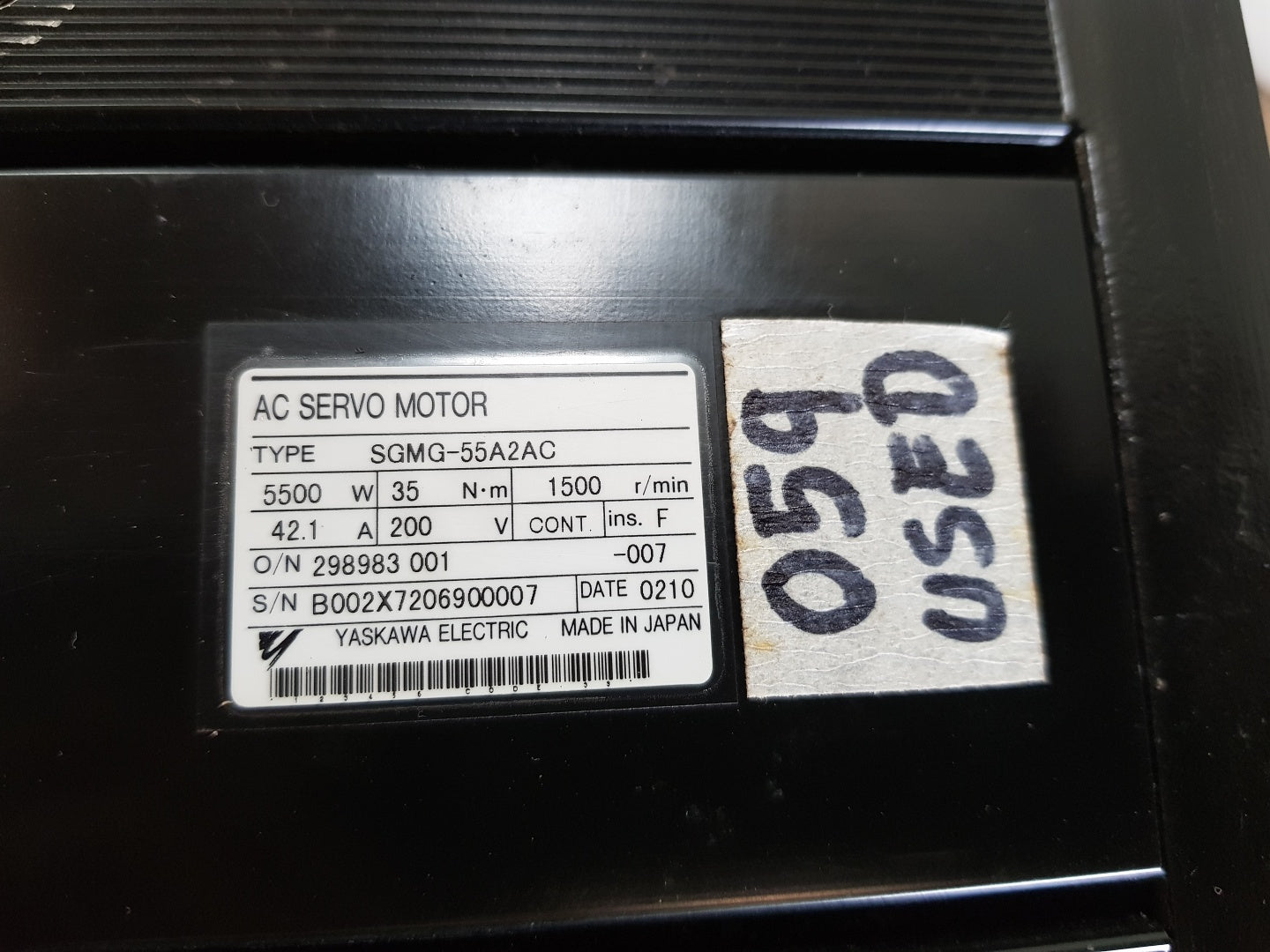 Yaskawa electric sgmg-55a2ac ac servo motor