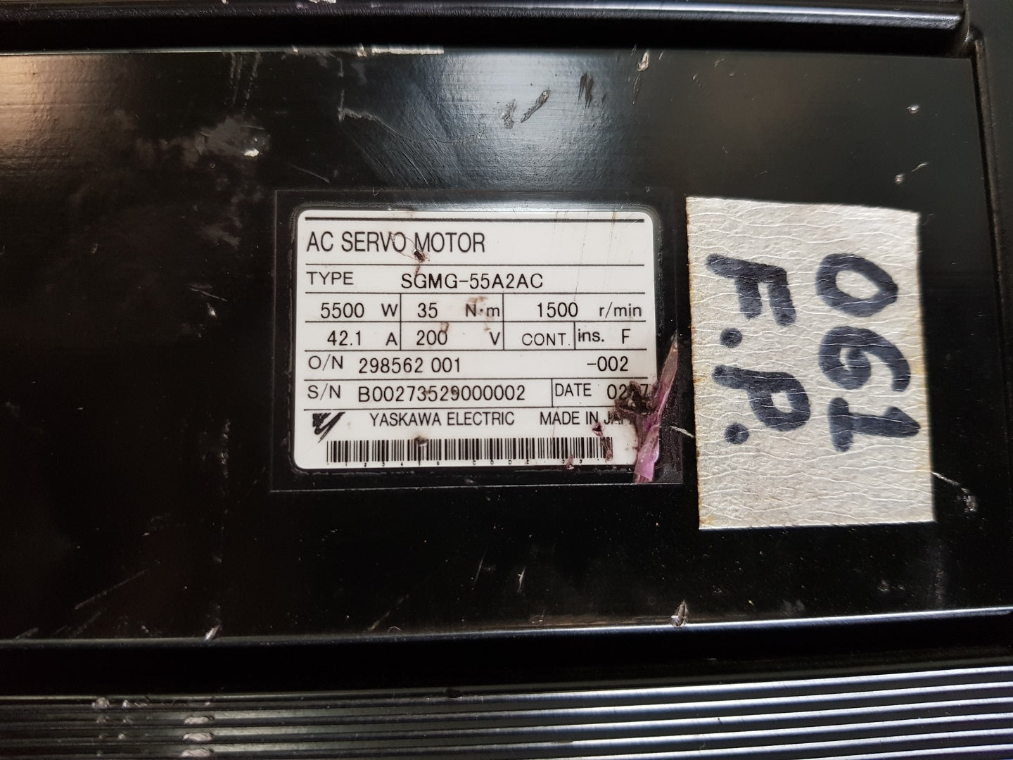 Yaskawa electric sgmg-55a2ac ac servo motor for part 