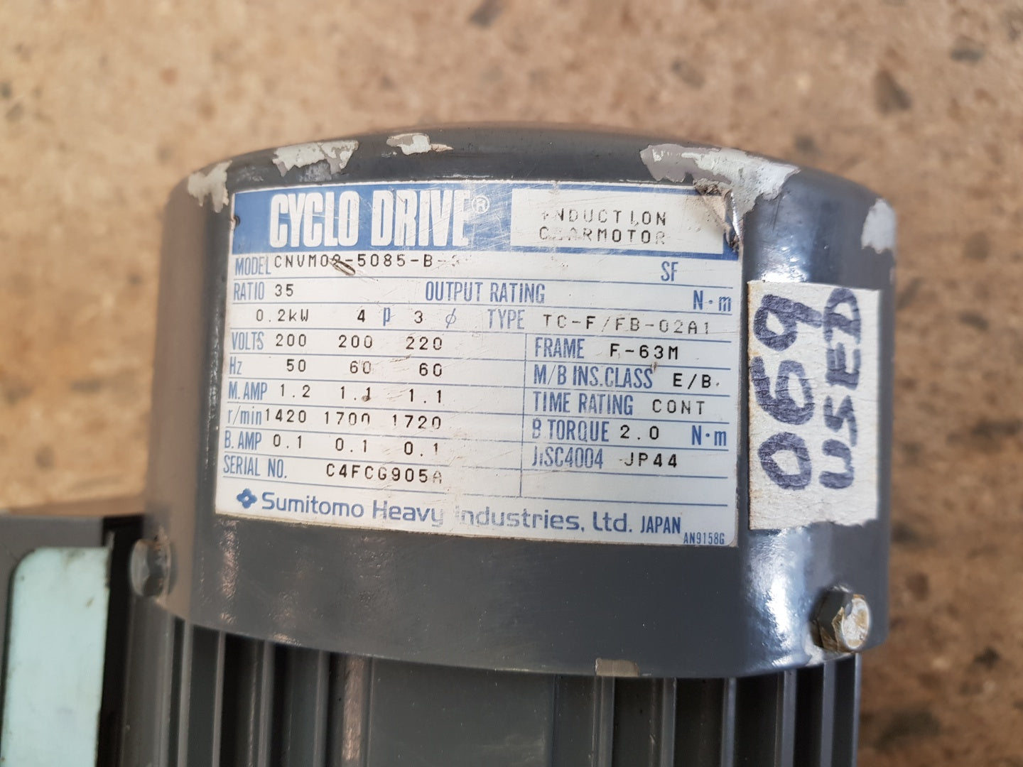Sumitomo cyclo drive altax cnvm02-5085-b-35 gearmotor