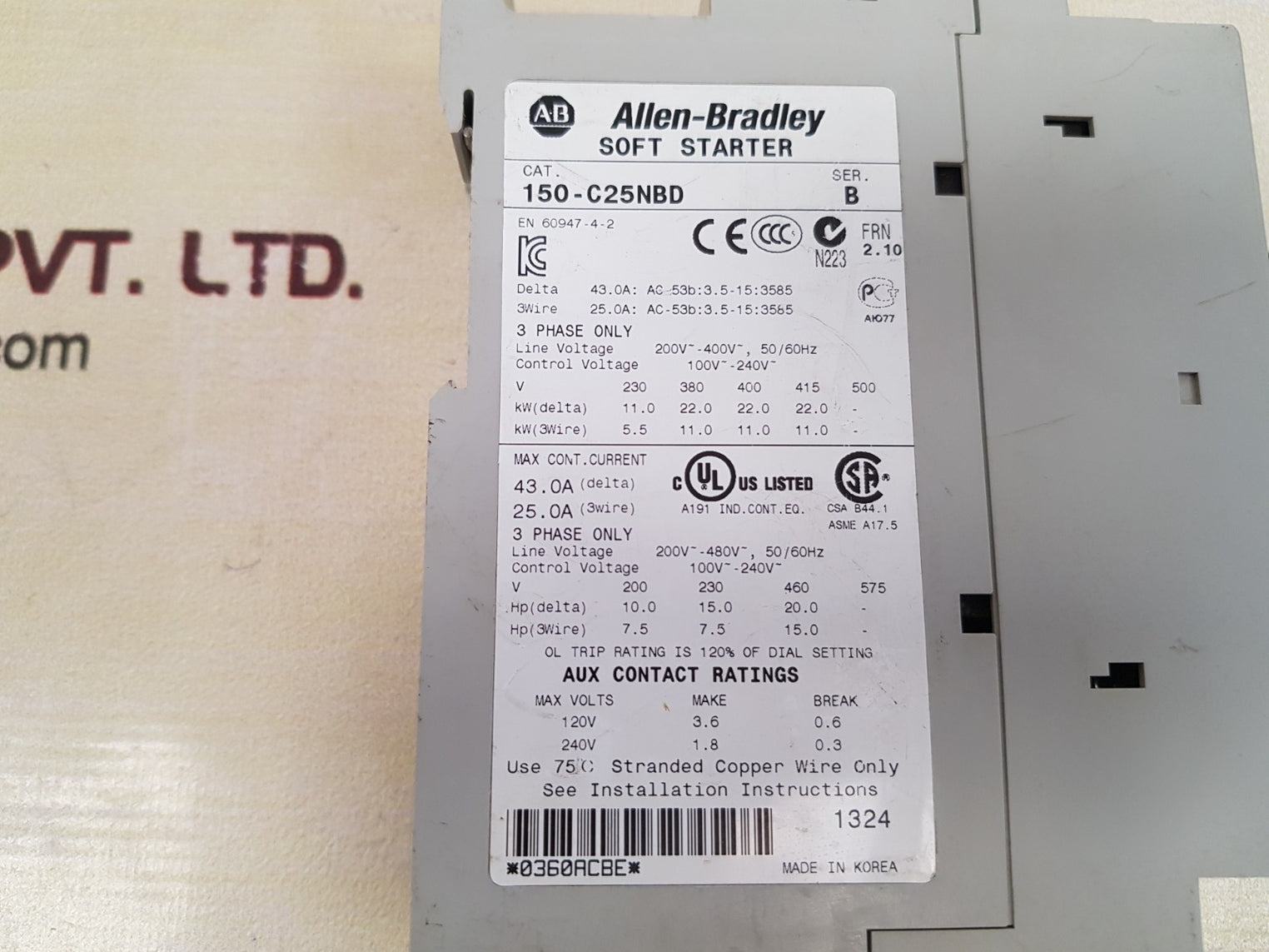 Allen-bradley 150-c25nbd smc-3 ser b soft starter frn: 2.10