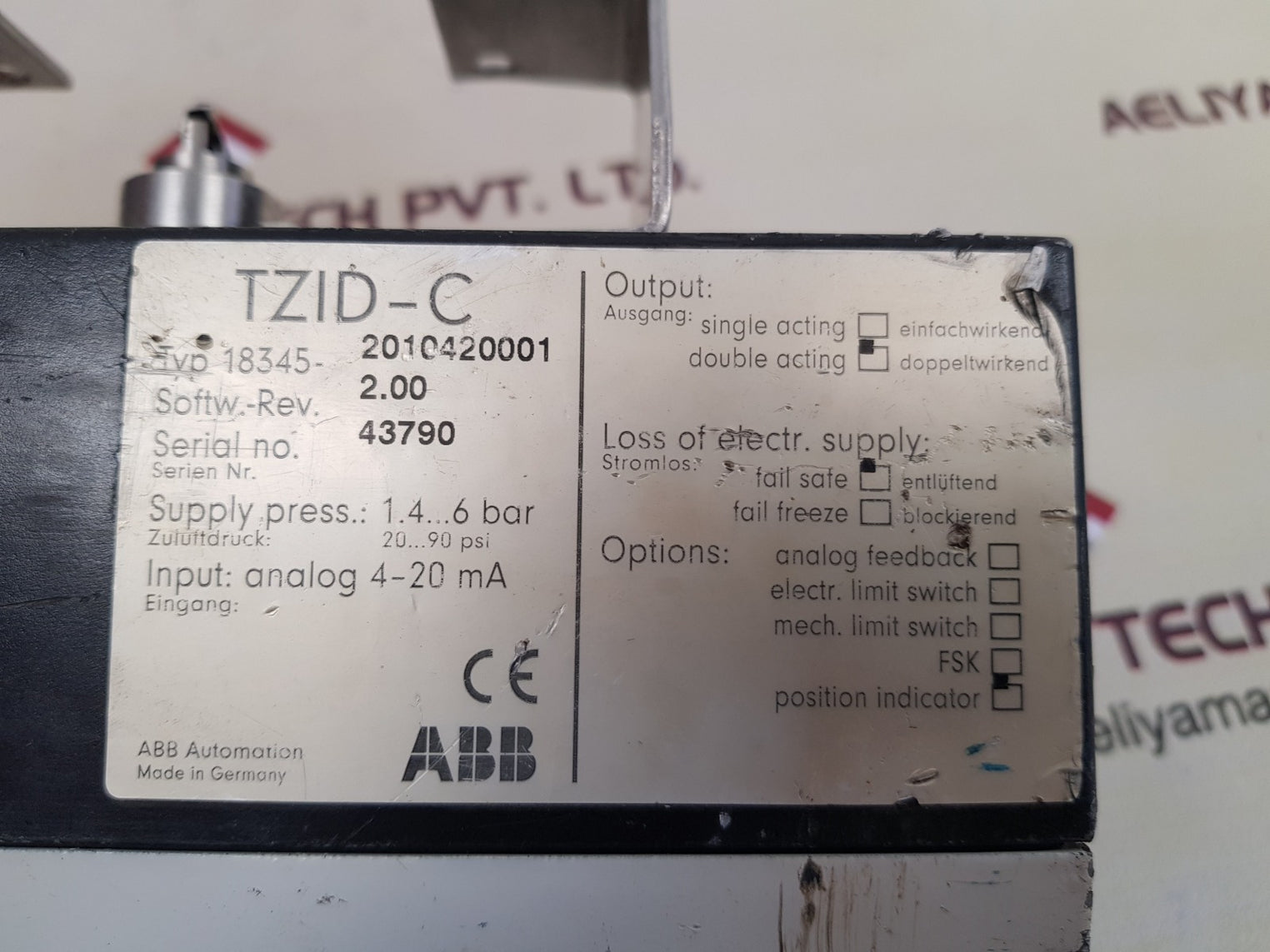 Abb tzid-c 18345- 2010420001 electro pneumatic positioner rev.2.0