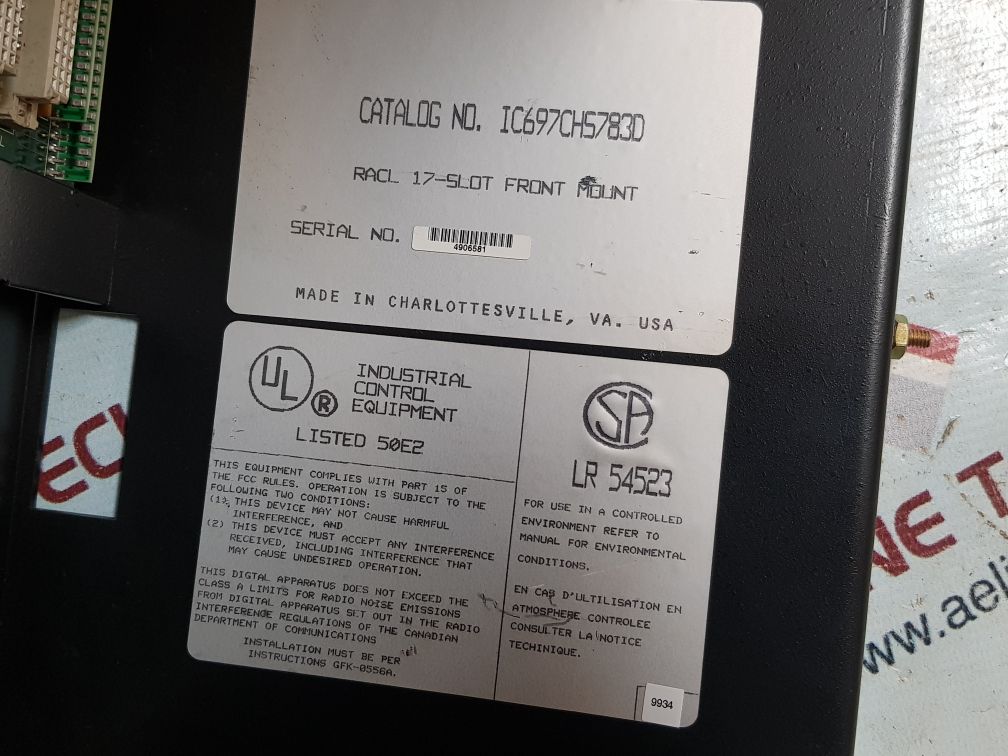 Ge fanuc Ic697chs783d racl 17-slot front mount