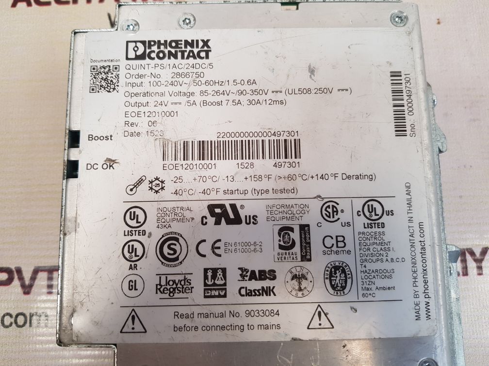 Phoenix contact quint-ps/1ac/24dc/5 quint power supply used
