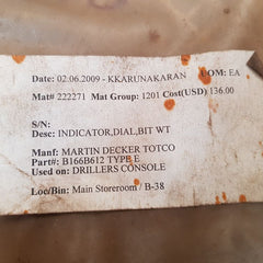 Md totco type e bit wt dial indicator b166b-612