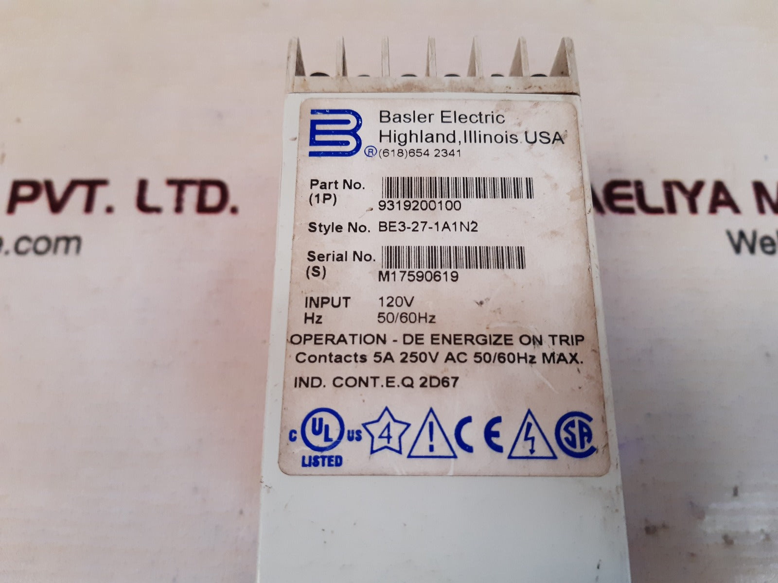 Basler electric 9319200100 under voltage relay be3-27-1a1n2