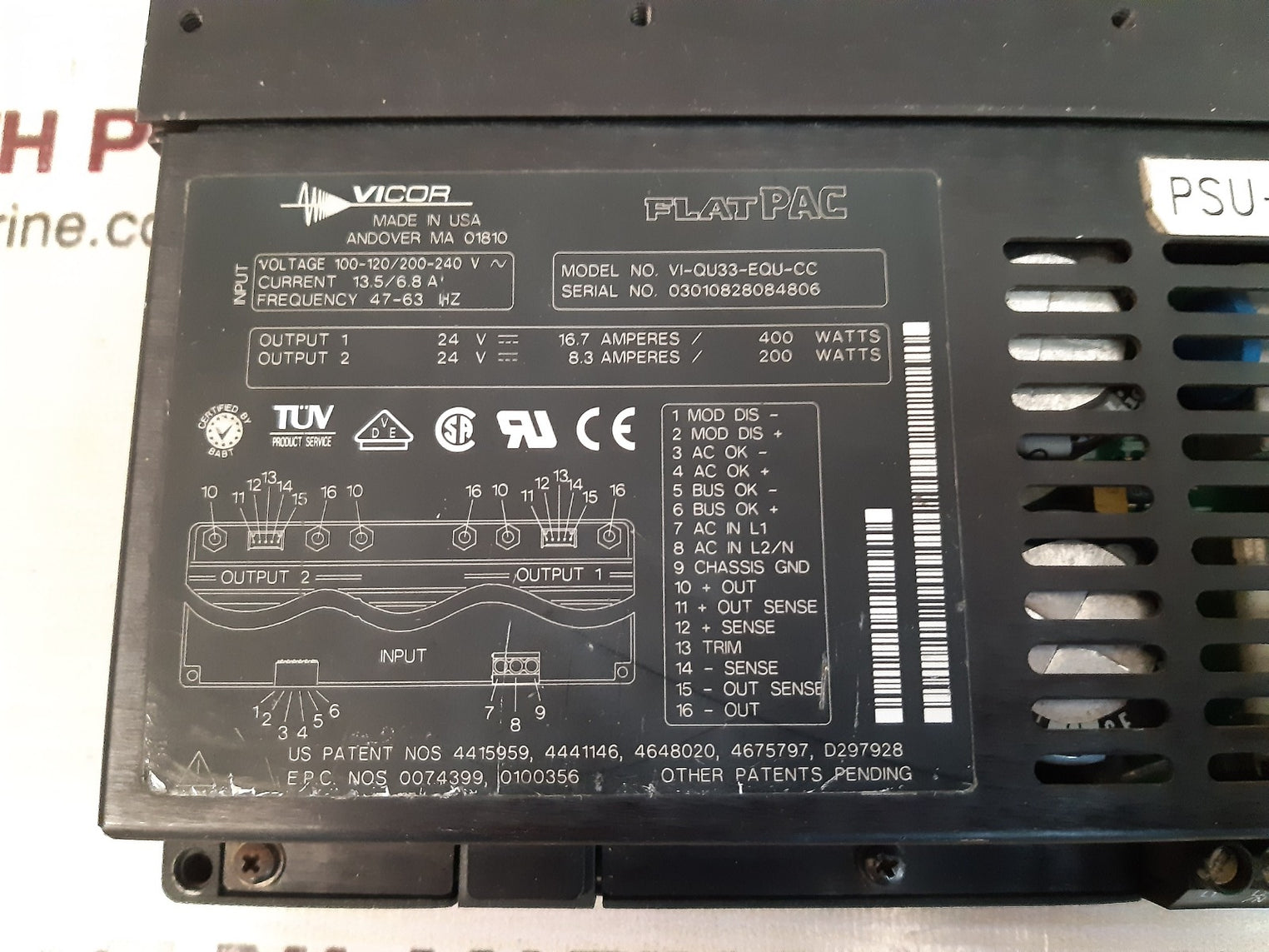 Vicor flatpac vi-qu33-equ-cc power supply 13.5/6.8a