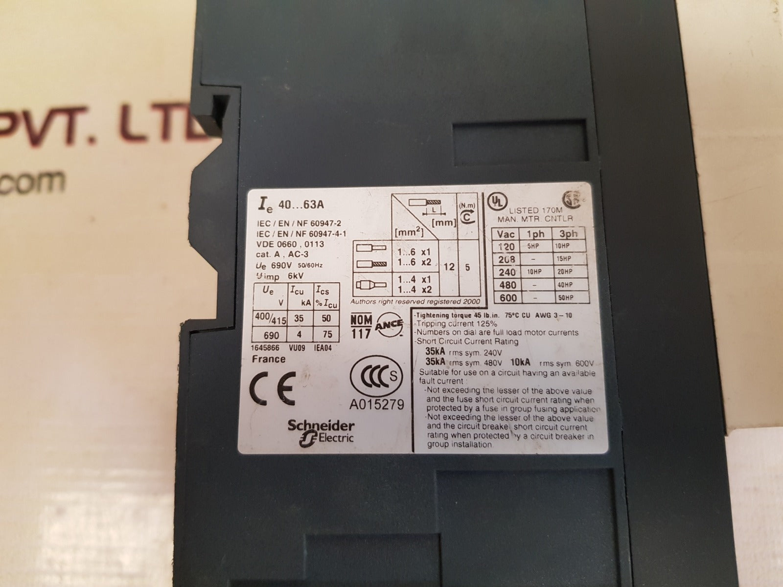 Telemecanique gv3me63/40-63a motor circuit breaker