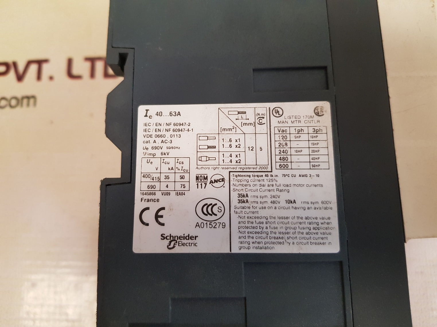 Telemecanique gv3me63/40-63a motor circuit breaker