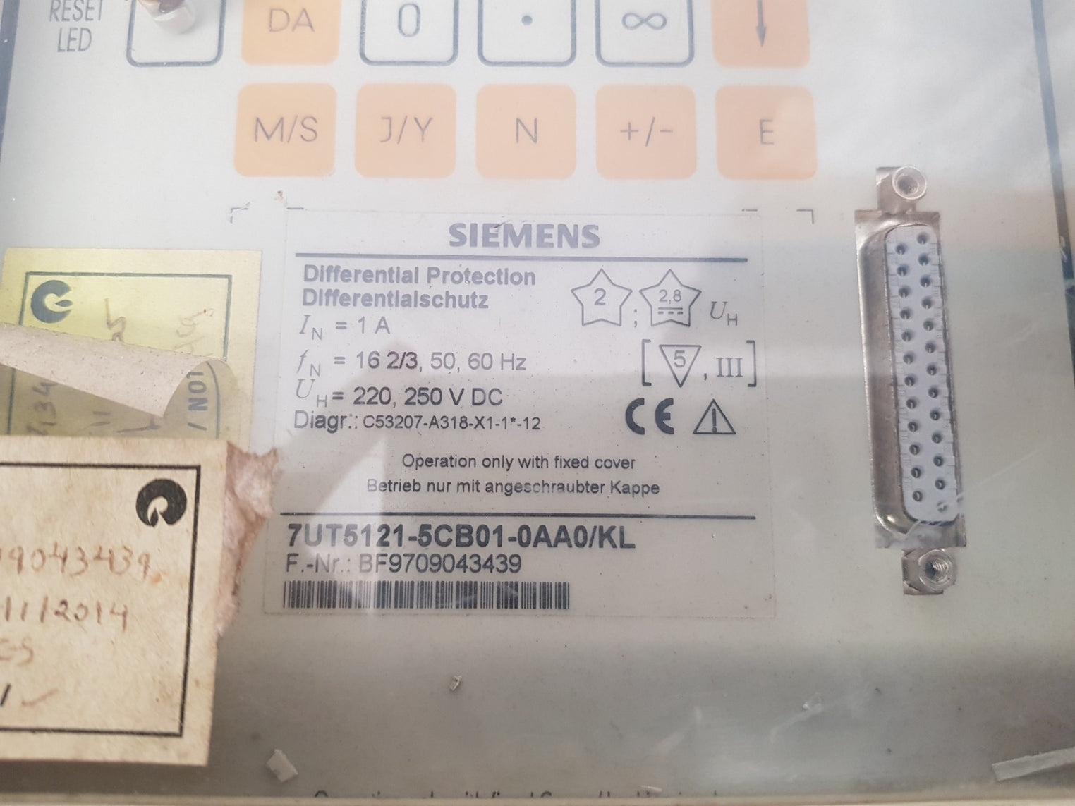Siemens 7ut5121-5cb01-0aa0/kl differential protection relay