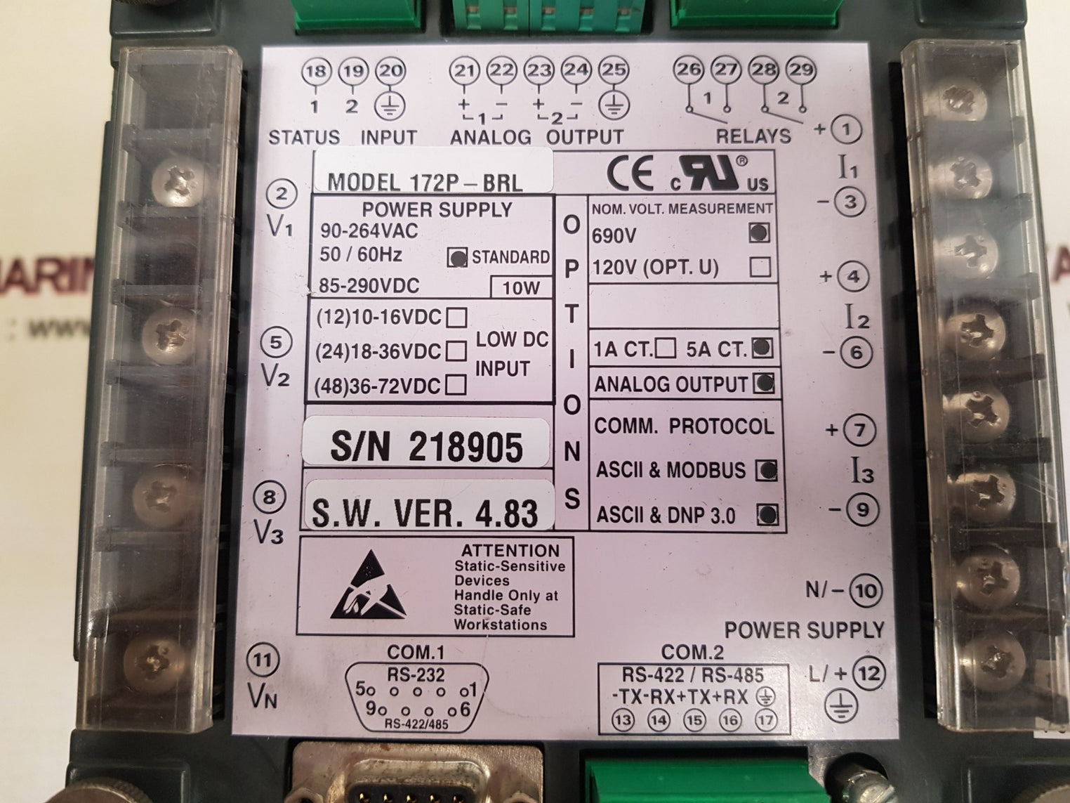 Satec pm172p power supply 172p-brl power meter