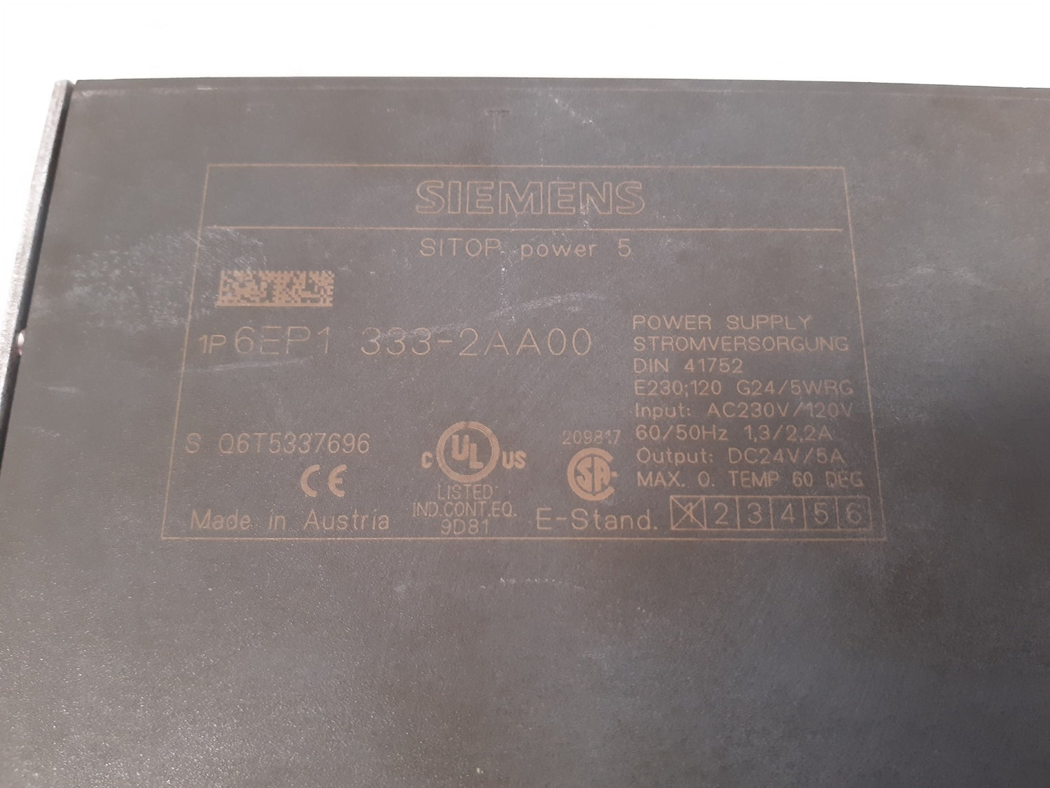 Siemens 6ep1 333-2aa00 sitop power 5 power supply