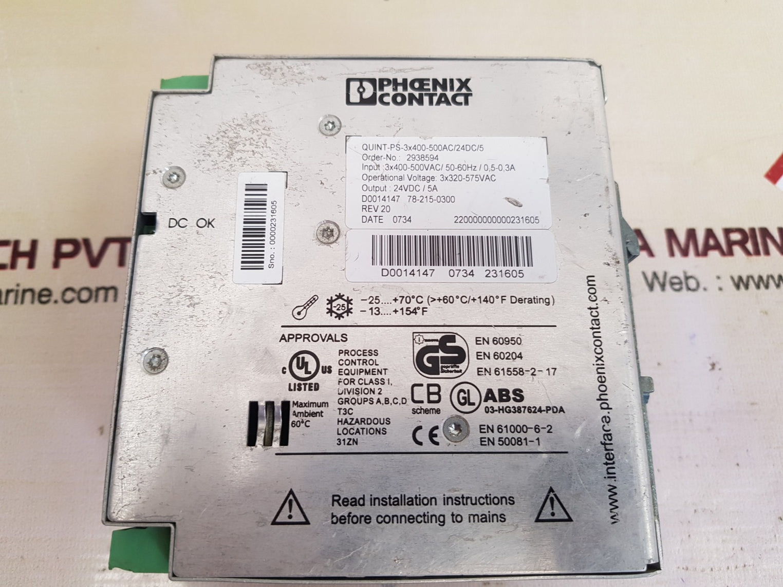 Phoenix quint-ps-3x400-500ac/24dc/5 power supply 2938594