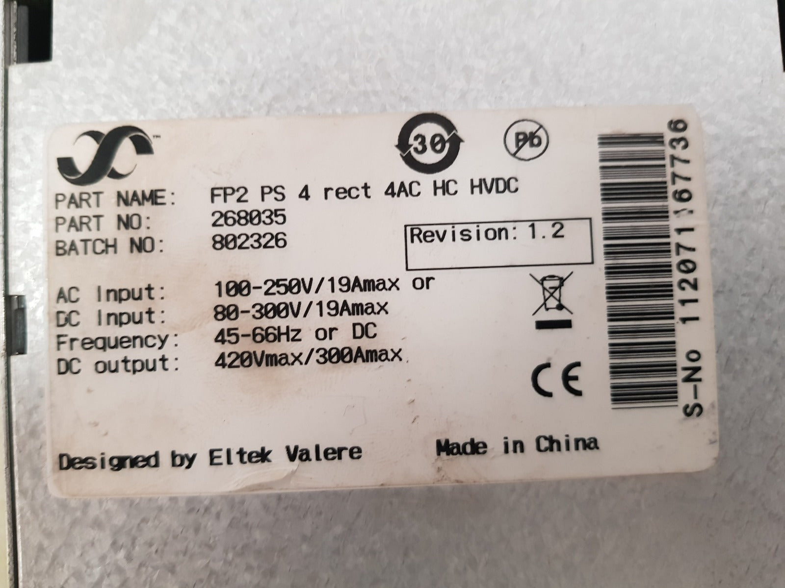 Eltek flatpack2 268035 power supply system fp2 ps 4 rect 4ac hc hvdc