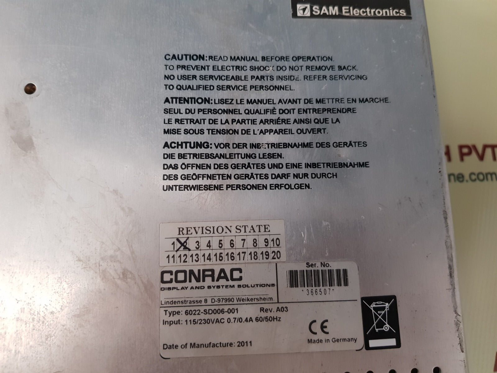 Sam electronics 6022-sd006-001 conrac display 