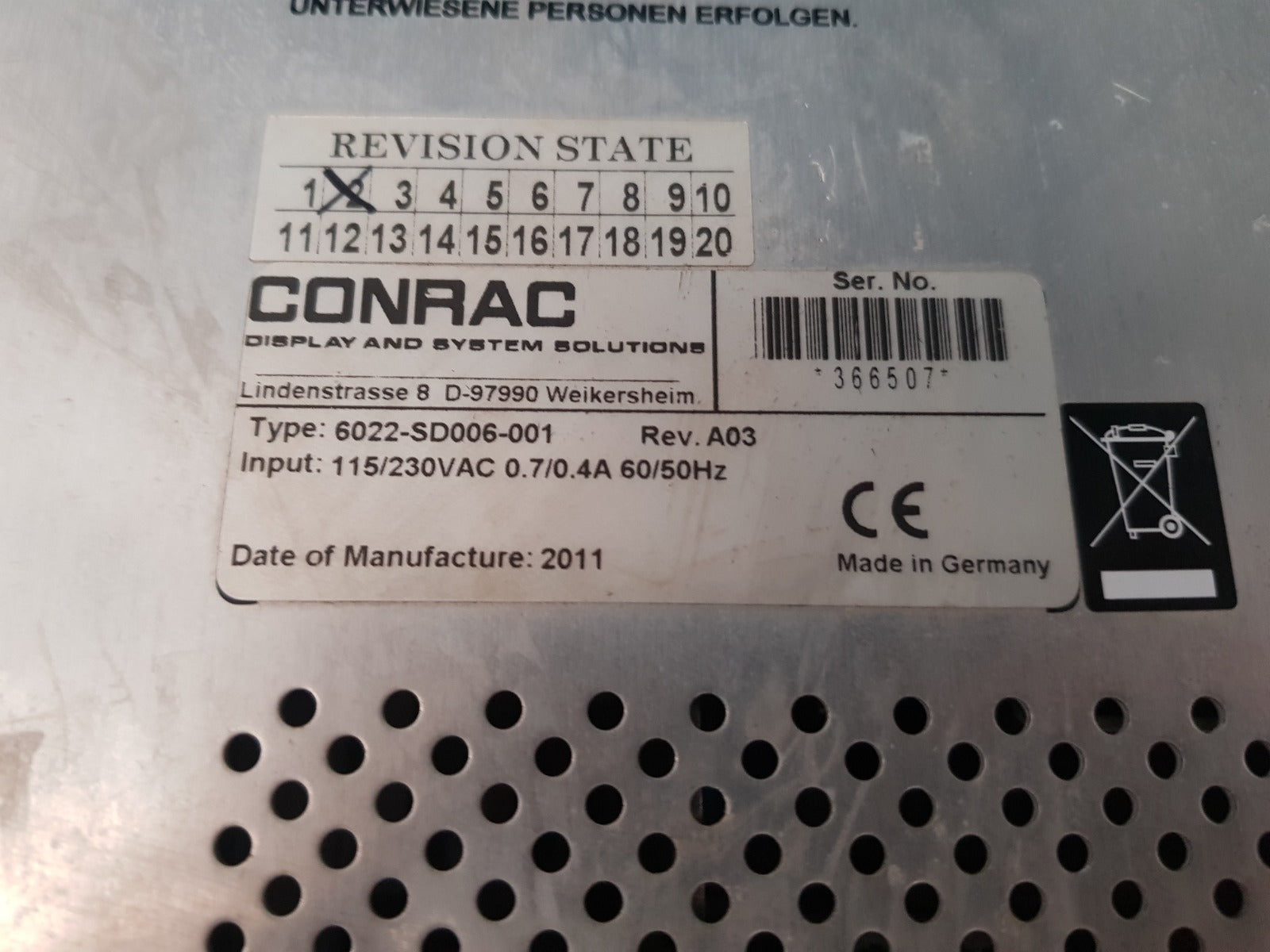 Sam electronics 6022-sd006-001 conrac display 