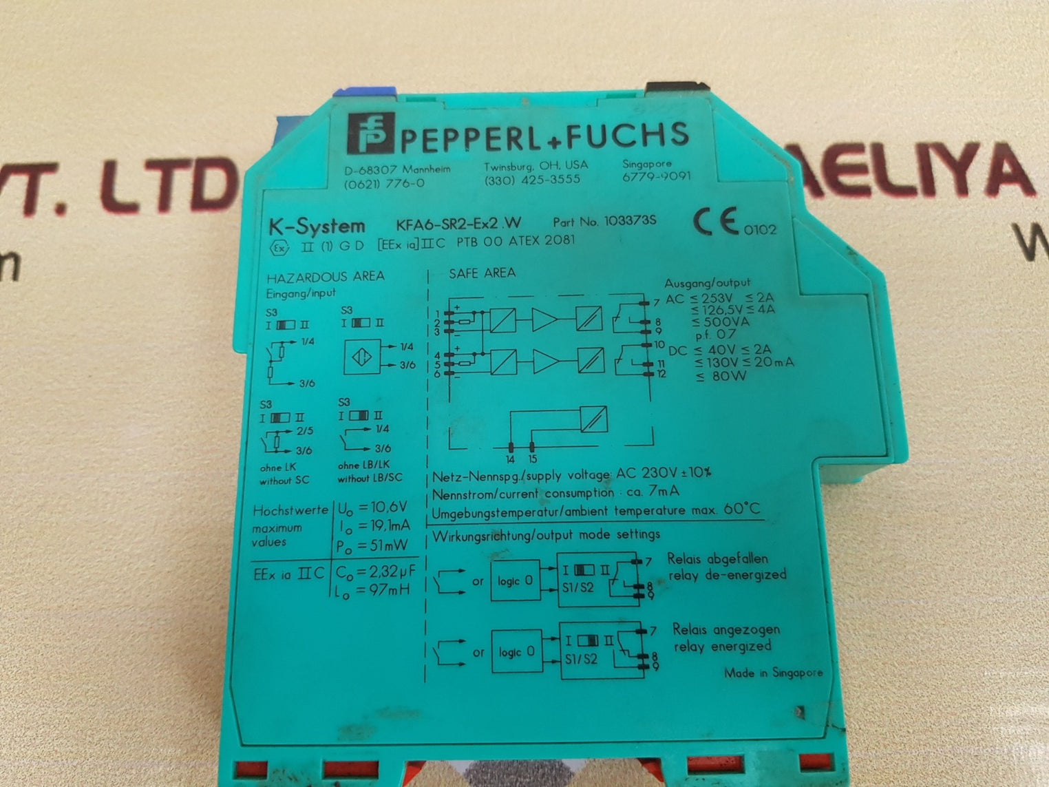 Pepperl+fuchs k-system kfa6-sr2-ex2.w switching amplifier