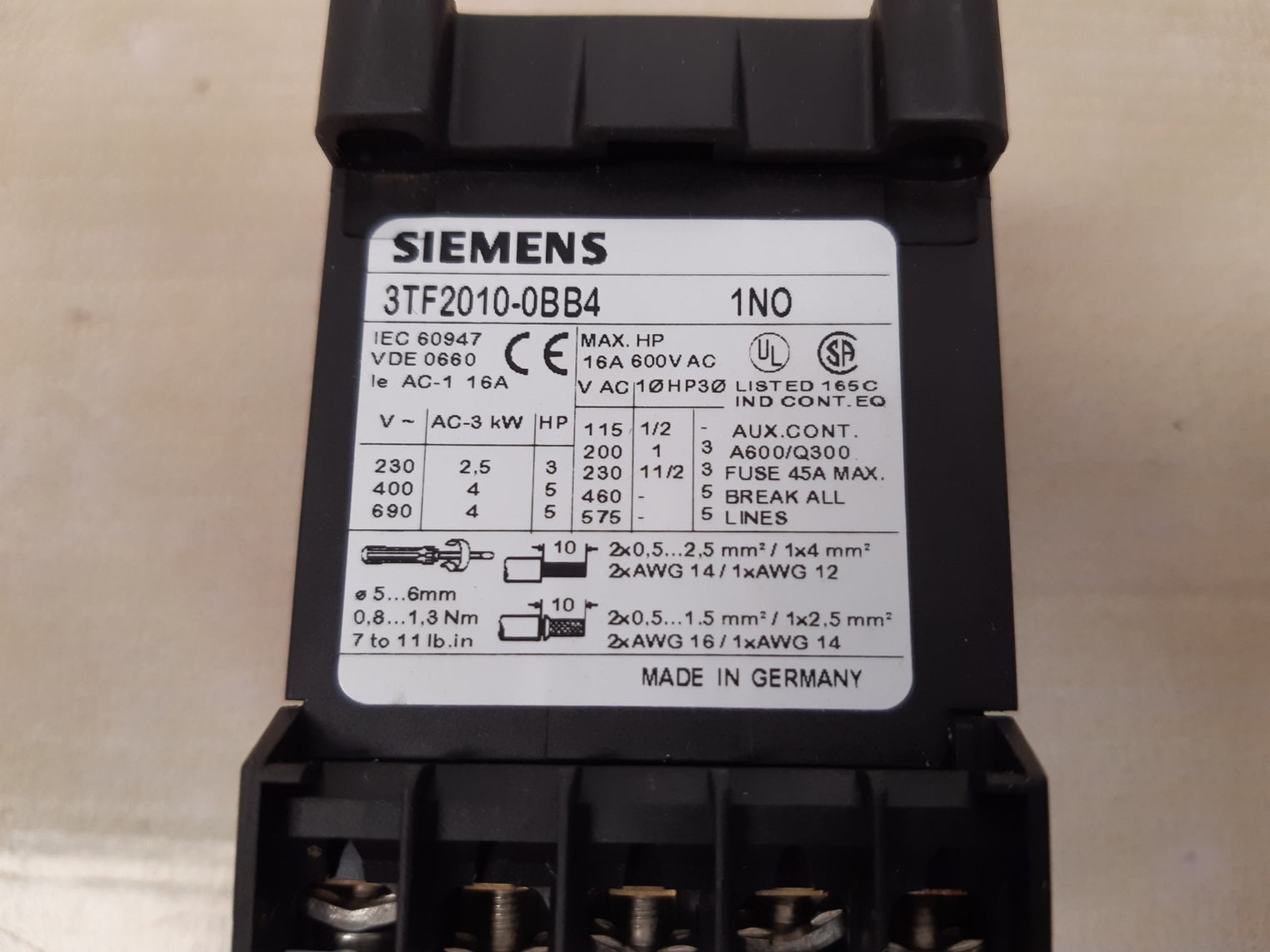 Siemens 3tf2010-0bb4 contactor