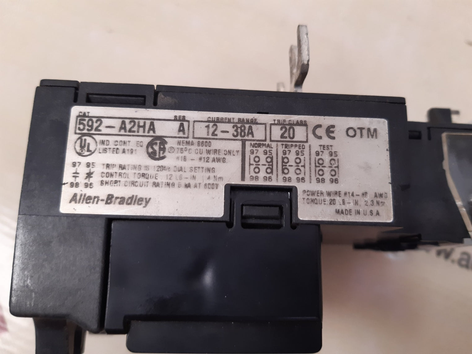 Allen-bradley 592-a2ha ser.a overload relay