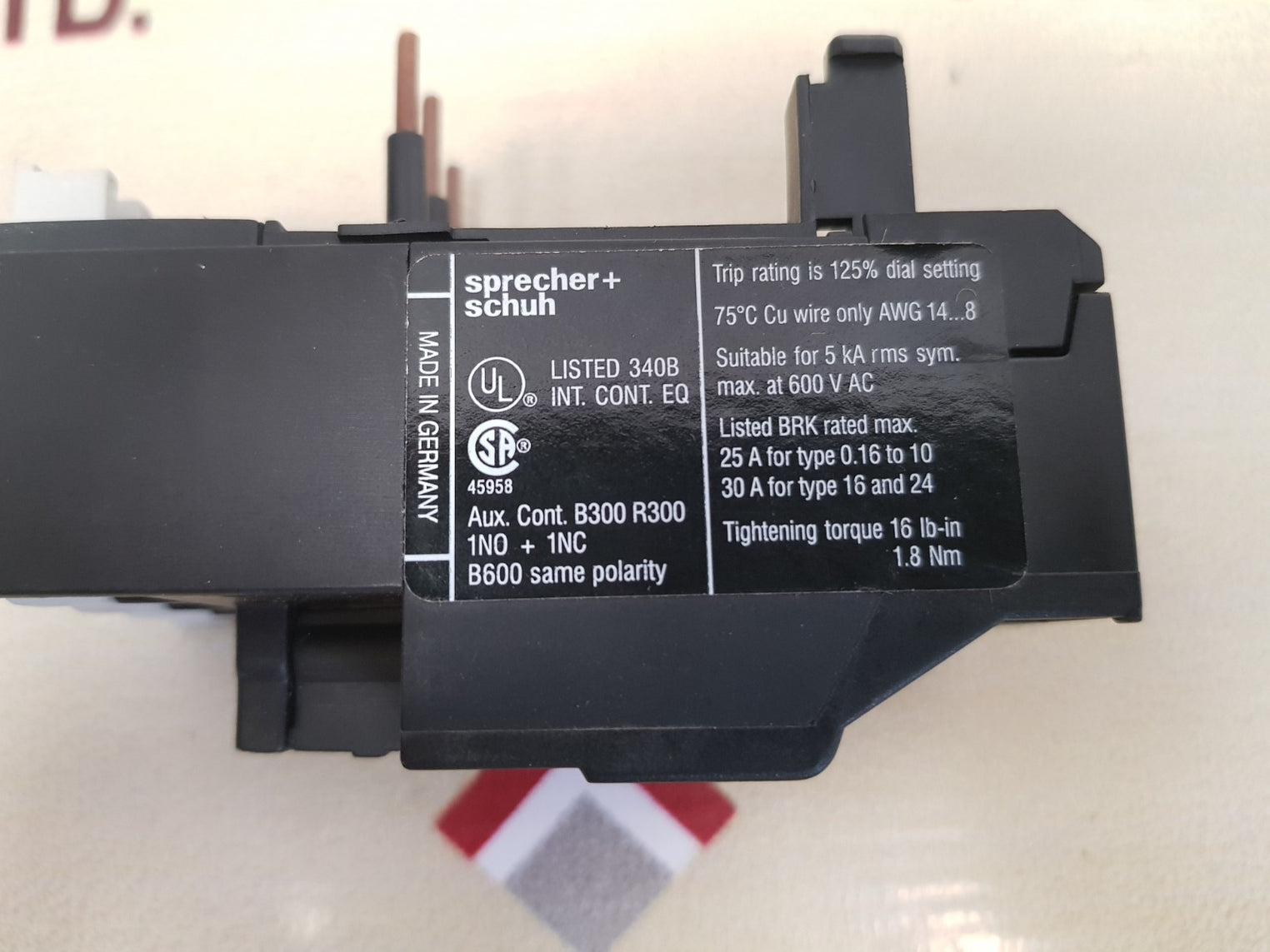 Sprecher+schuh ct7-24 thermal overload relay