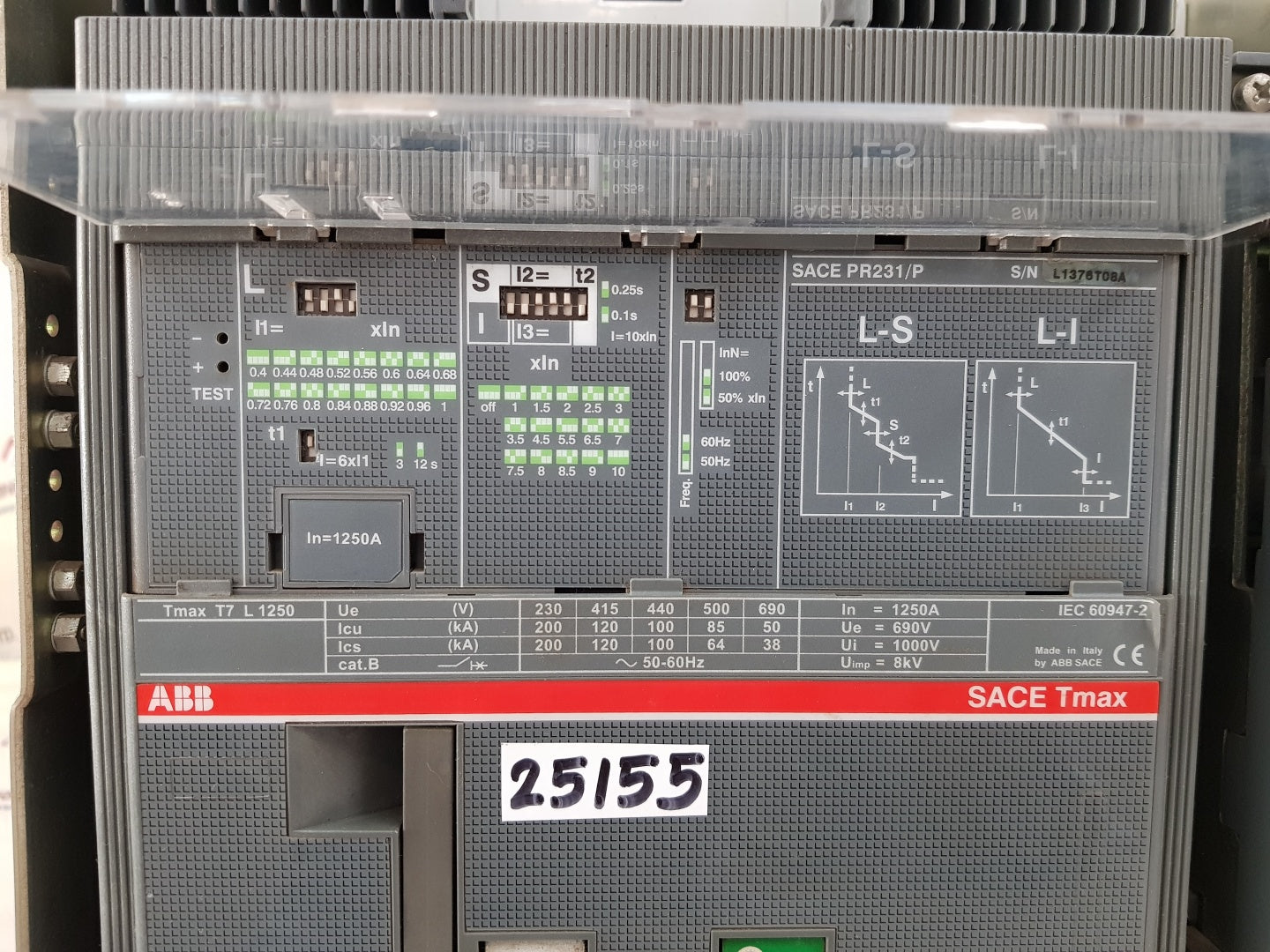 Abb sace pr231/p tmax t7 l1250 circuit breaker 1250a 
