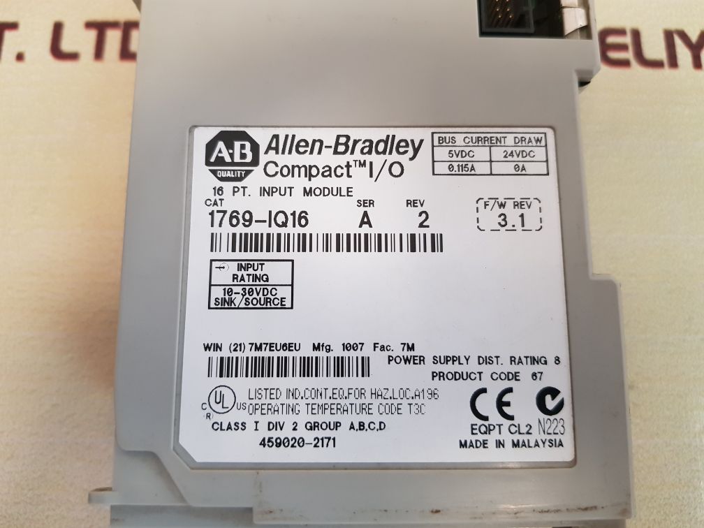 Allen bradley 1769-iq16 compact i/o 16 pt. input module ser.a rev.2