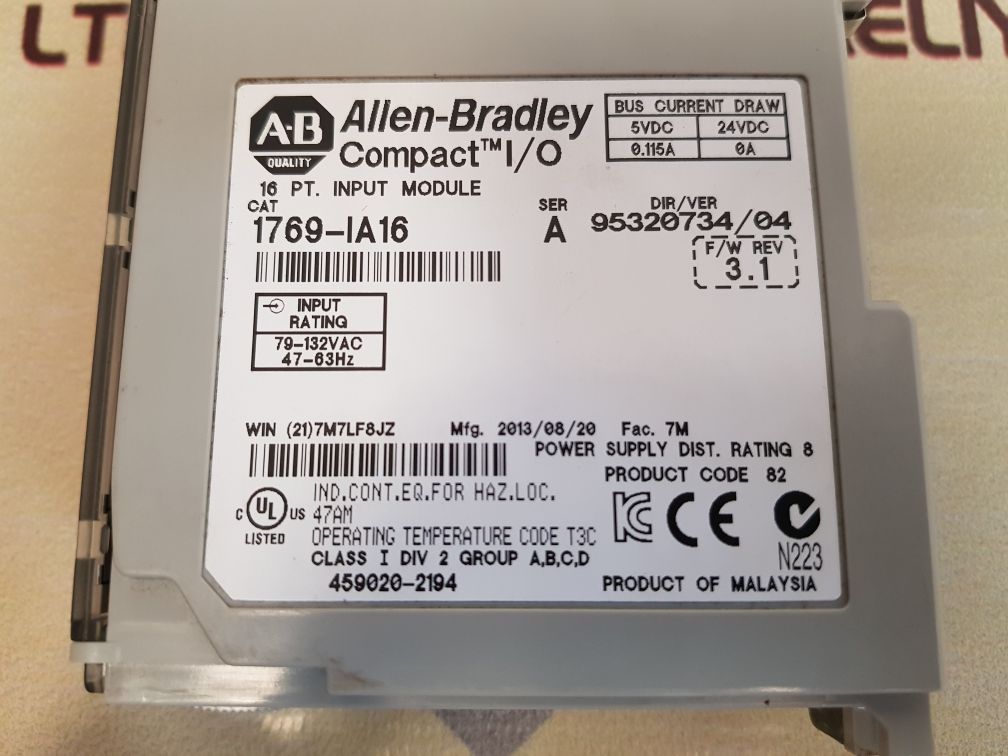 Allen-bradley 1769-ia16 compact i/o 16 pt. input module ser.a 