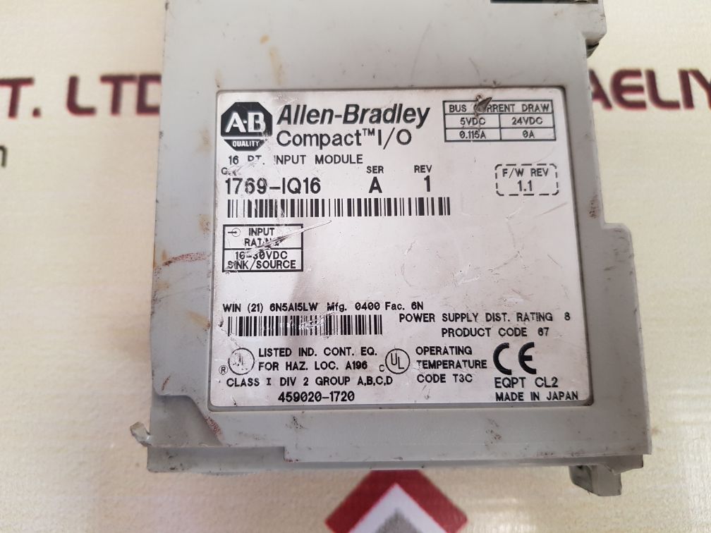 Allen-bradley 1769-iq16 Ser.A Compact I/O 16 Pt. Input Module Rev.1
