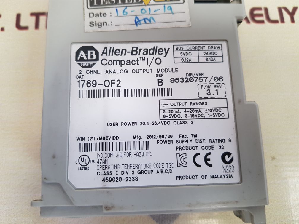 Allen-bradley 1769-of2 Compact I/O 2 Chnl. Analog Output Module
