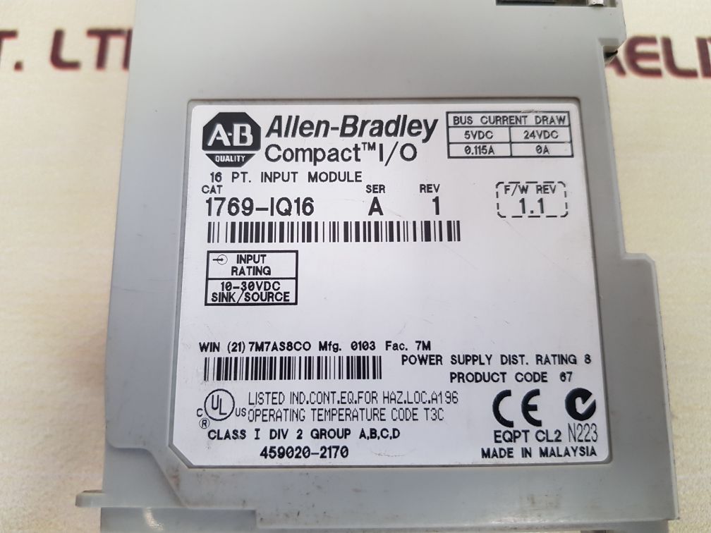 Allen-bradley 1769-iq16 16 Pt.Input Module Ser.A Rev.1
