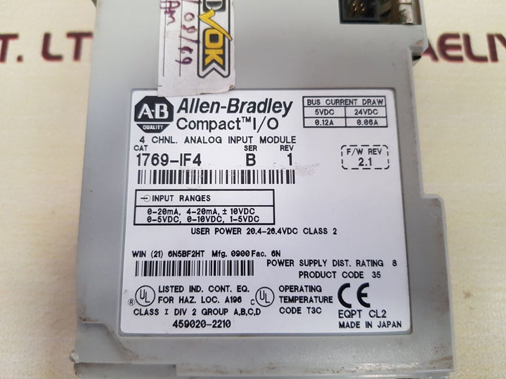 Allen-bradley 1769-if4 Ser.B 4 Chnl. Analog Input Module
