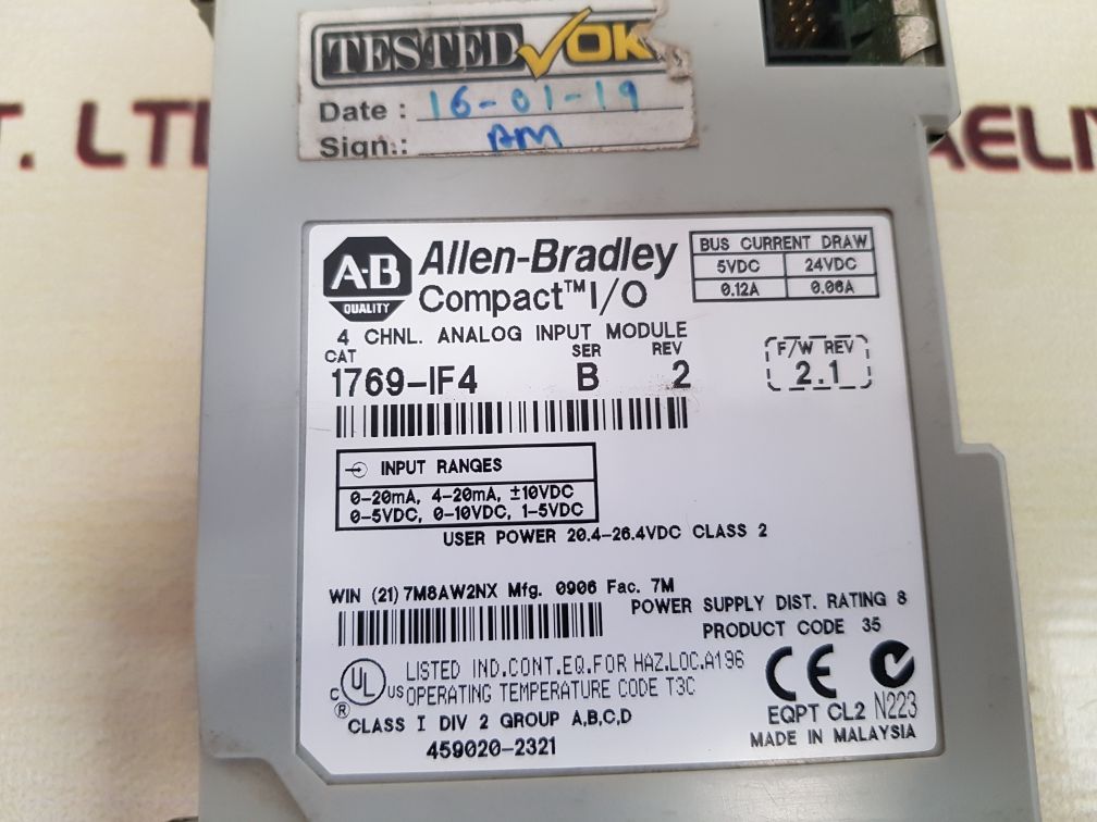 Allen-bradley 1769-if4 Ser.B 4 Chnl Analog Input Module Used
