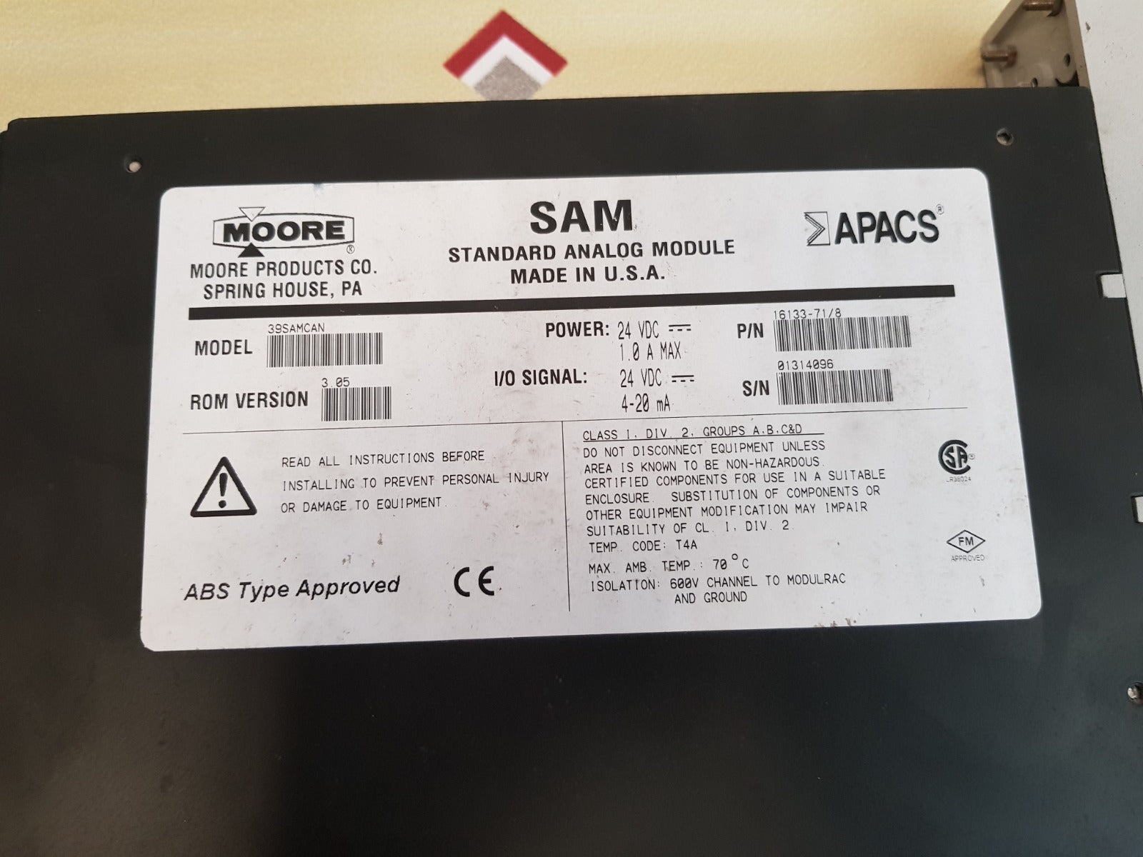 Moore sam 39samcan 16133-71/8 standard analog module 