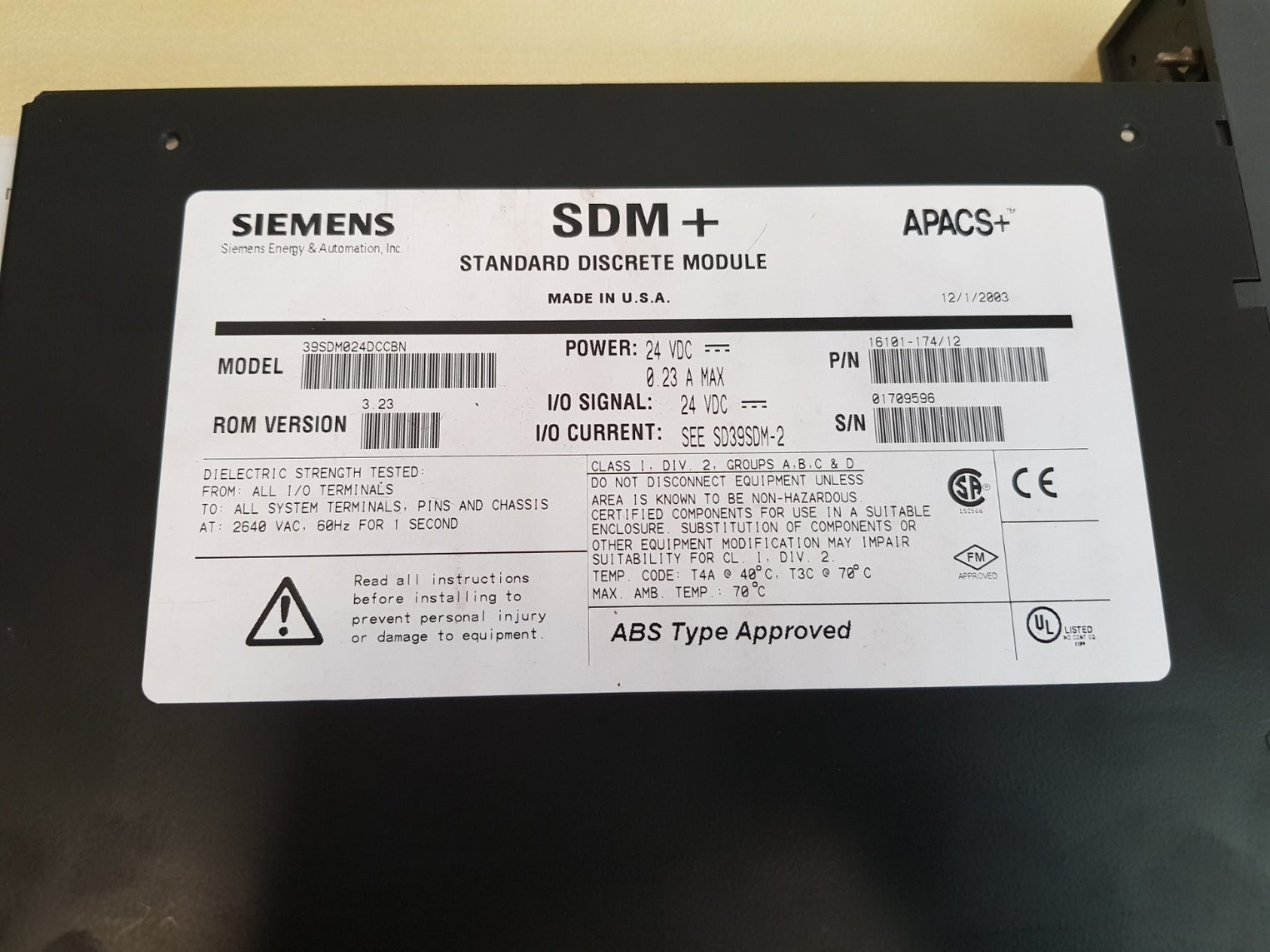 Siemens sdm+ 39sdm024dccbn standard discrete module 16101-174/12