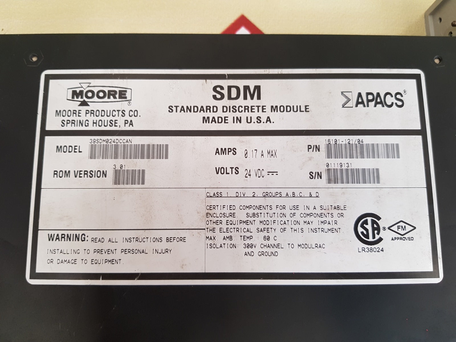 Moore 39sdm024dccan sdm standard discrete module