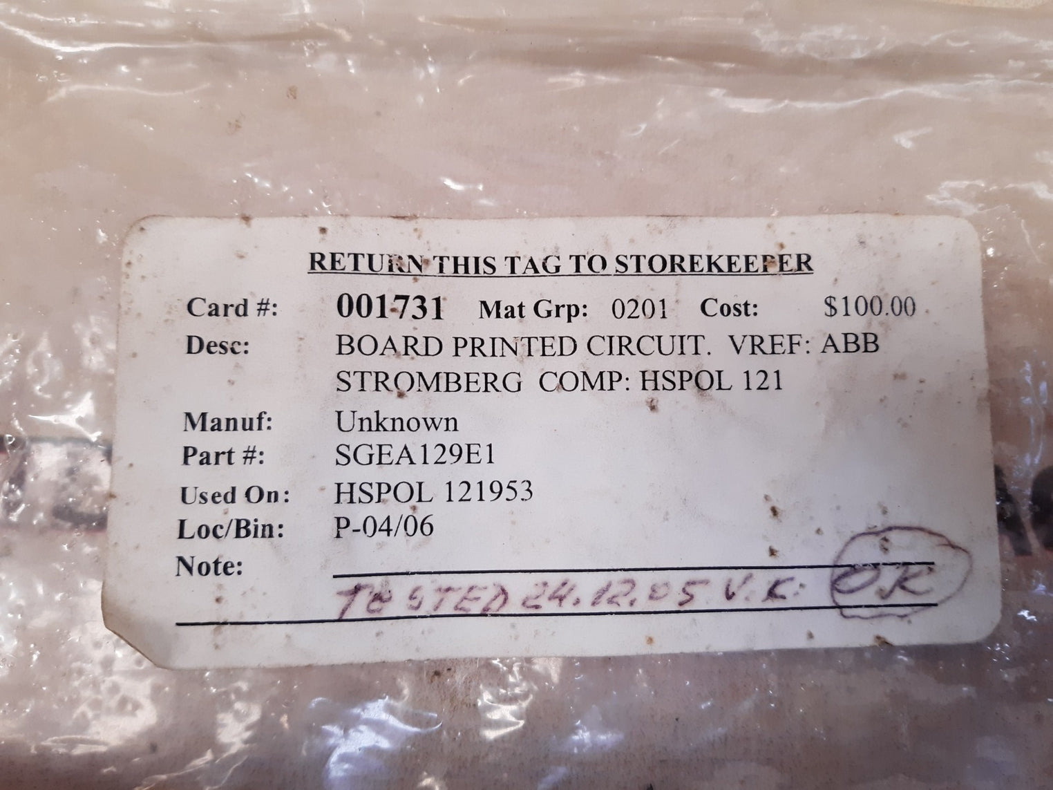 Stromberg sgea 129 e1 pcb card used 