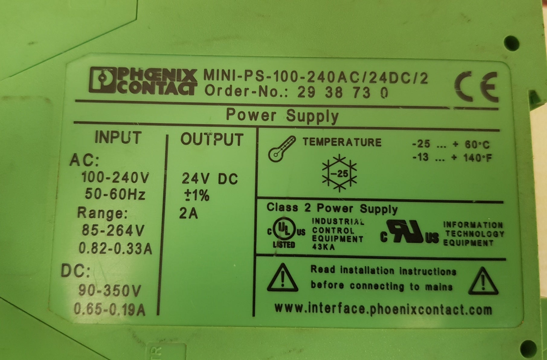 Phoenix contact mini-ps-100-240ac/24dc/2 power supply