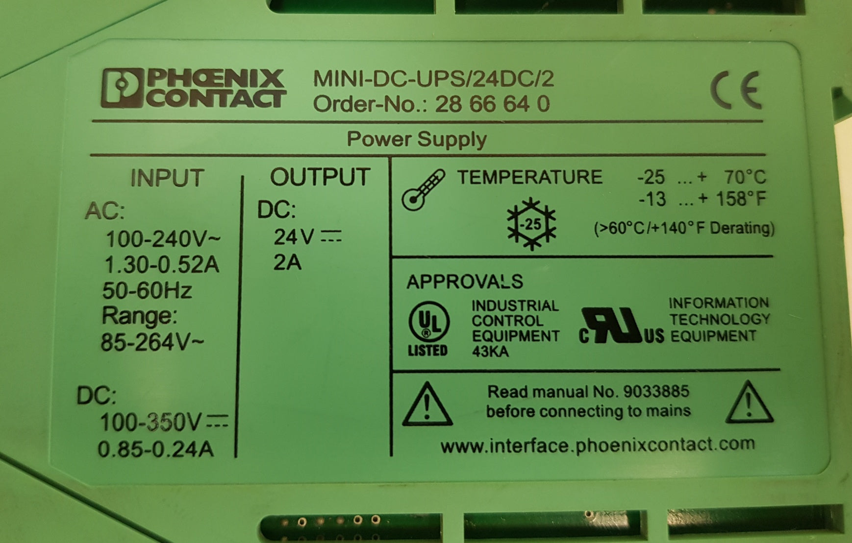 Phoenix contact mini-dc-ups/24dc/2 power supply