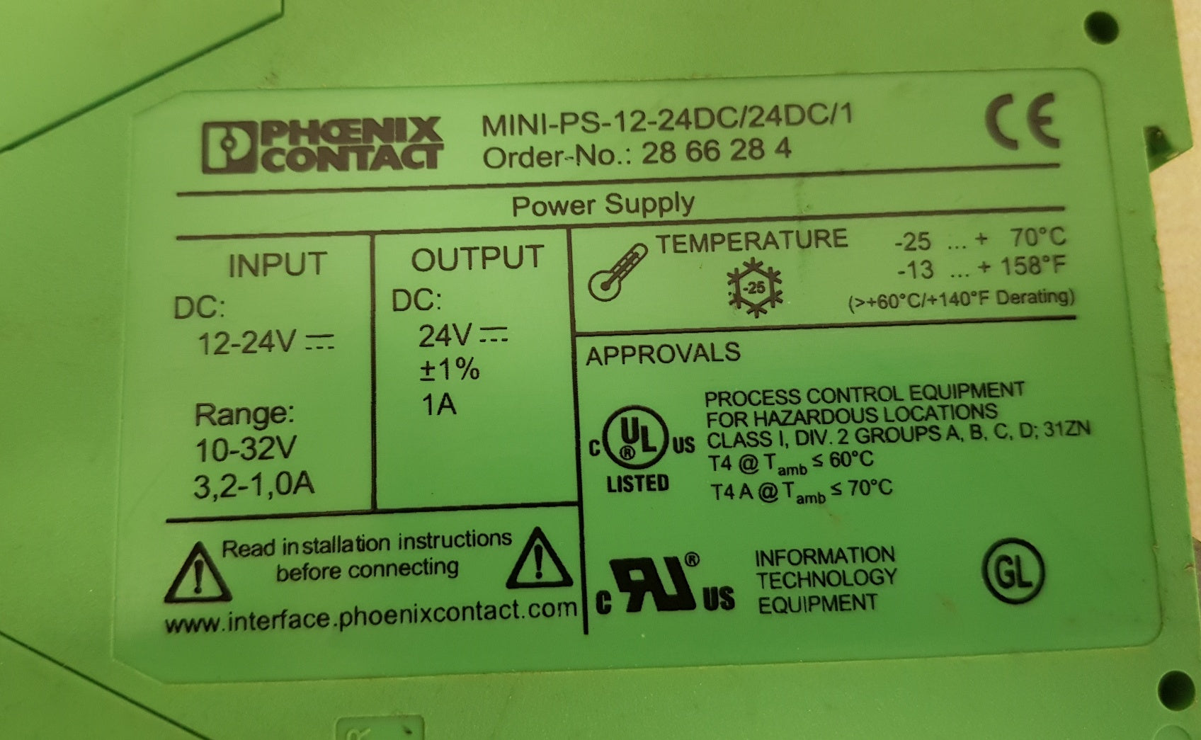 Phoenix contact mini-ps-12-24dc/24dc/1 power supply 12-24v-