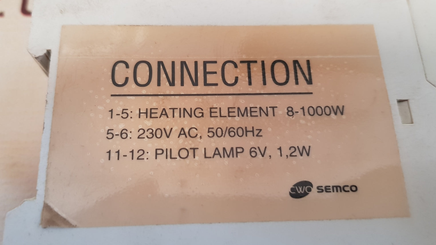 Semco 8-1000/220-3.2 heating element indicator