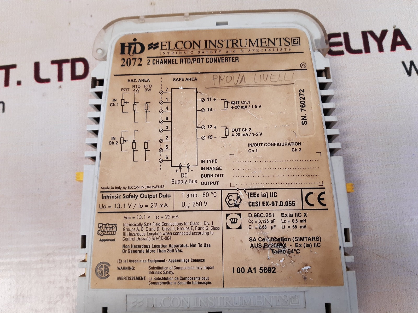 Elcon hid 2072 2 channel rtd/pot converter