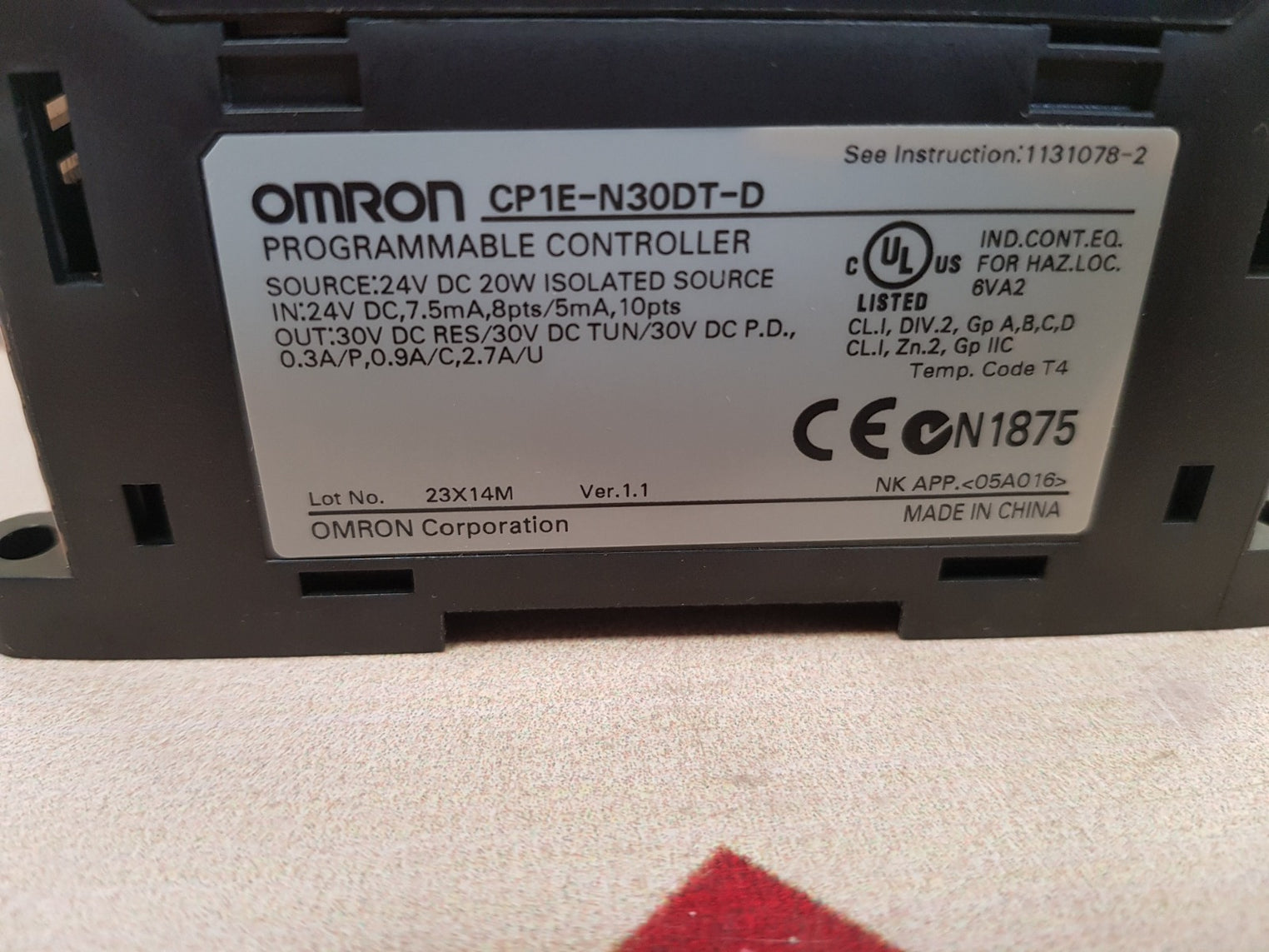 Omron sysmac cp1e-n30dt-d programmable controller