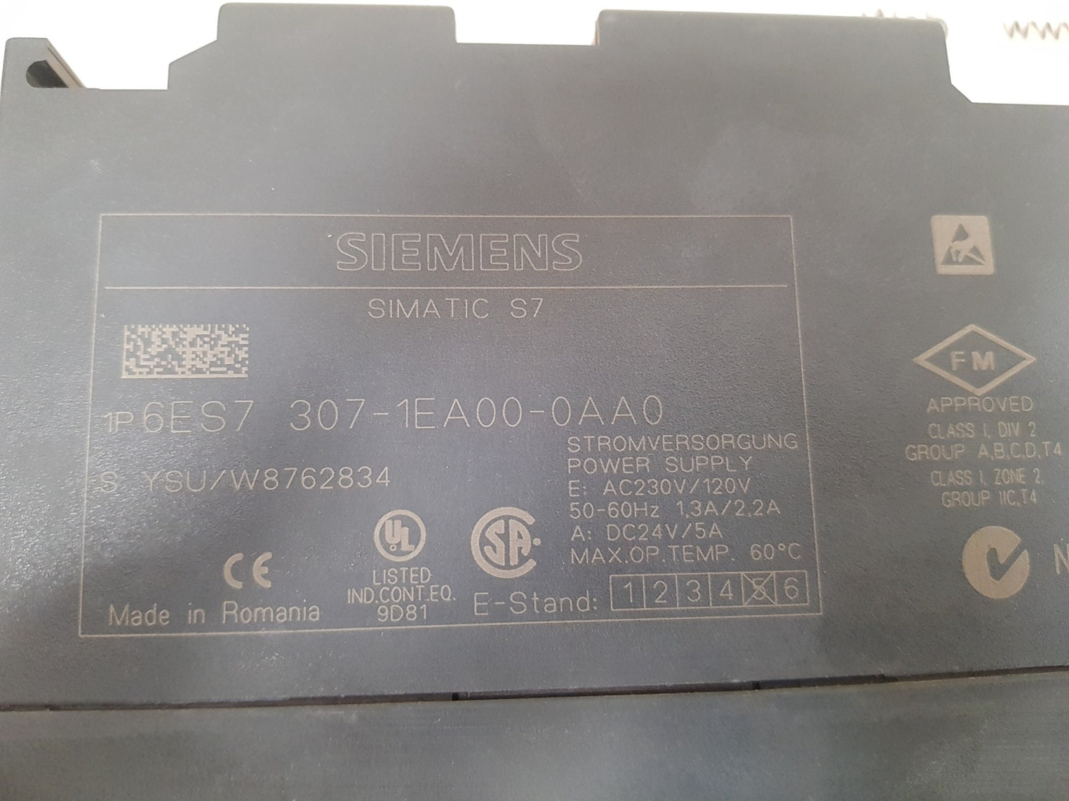 Siemens simatic s7 6es7 307-1ea00-0aa0 power supply ps 307 5a