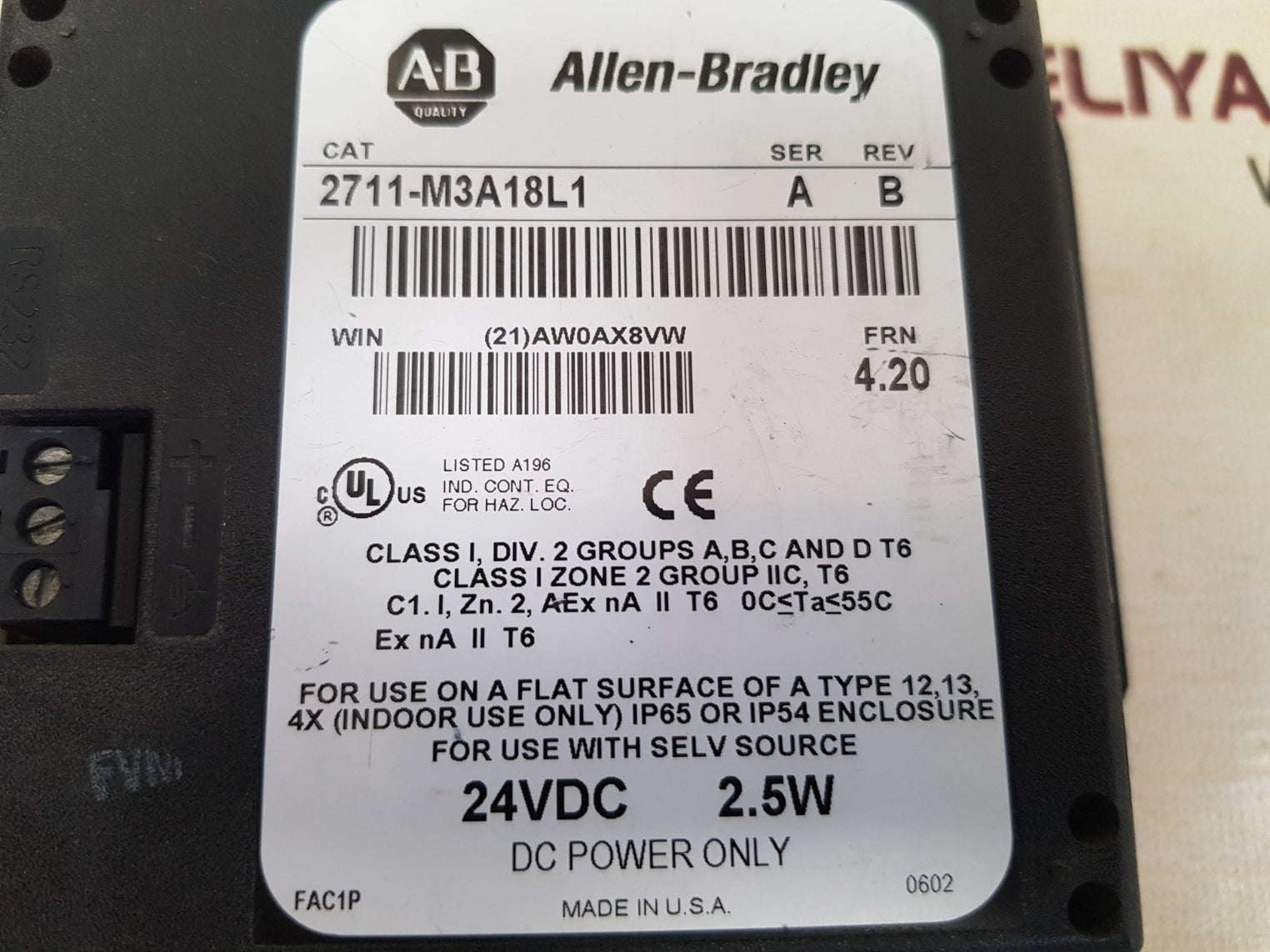 Allen-bradley 2711-m3a18l1 ser.a panelview 300 micro rev: b