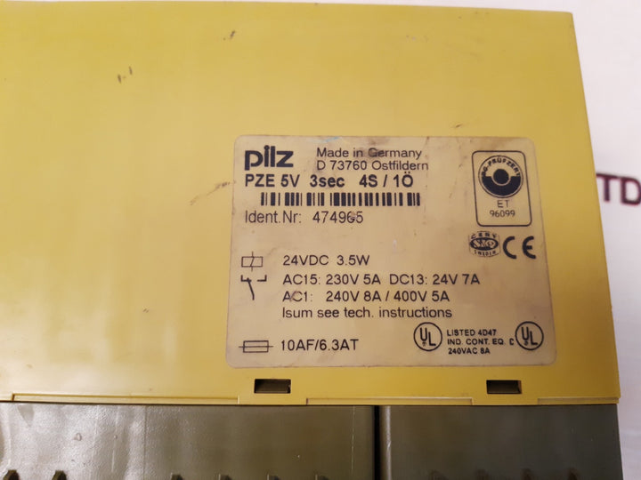 Pilz pze5v 3sec 4s/1o safety relay