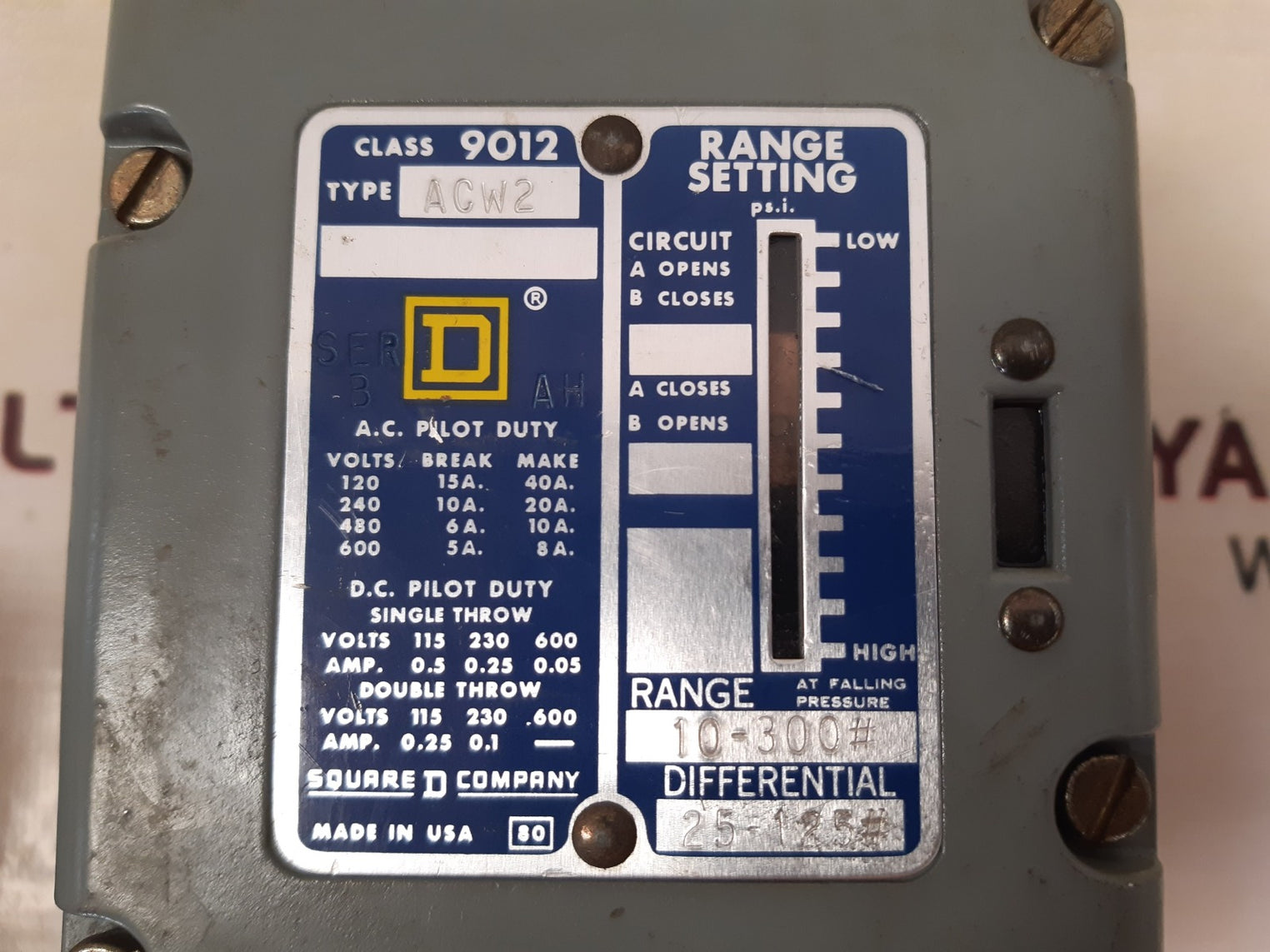 Square d acw2 differential pressure switch